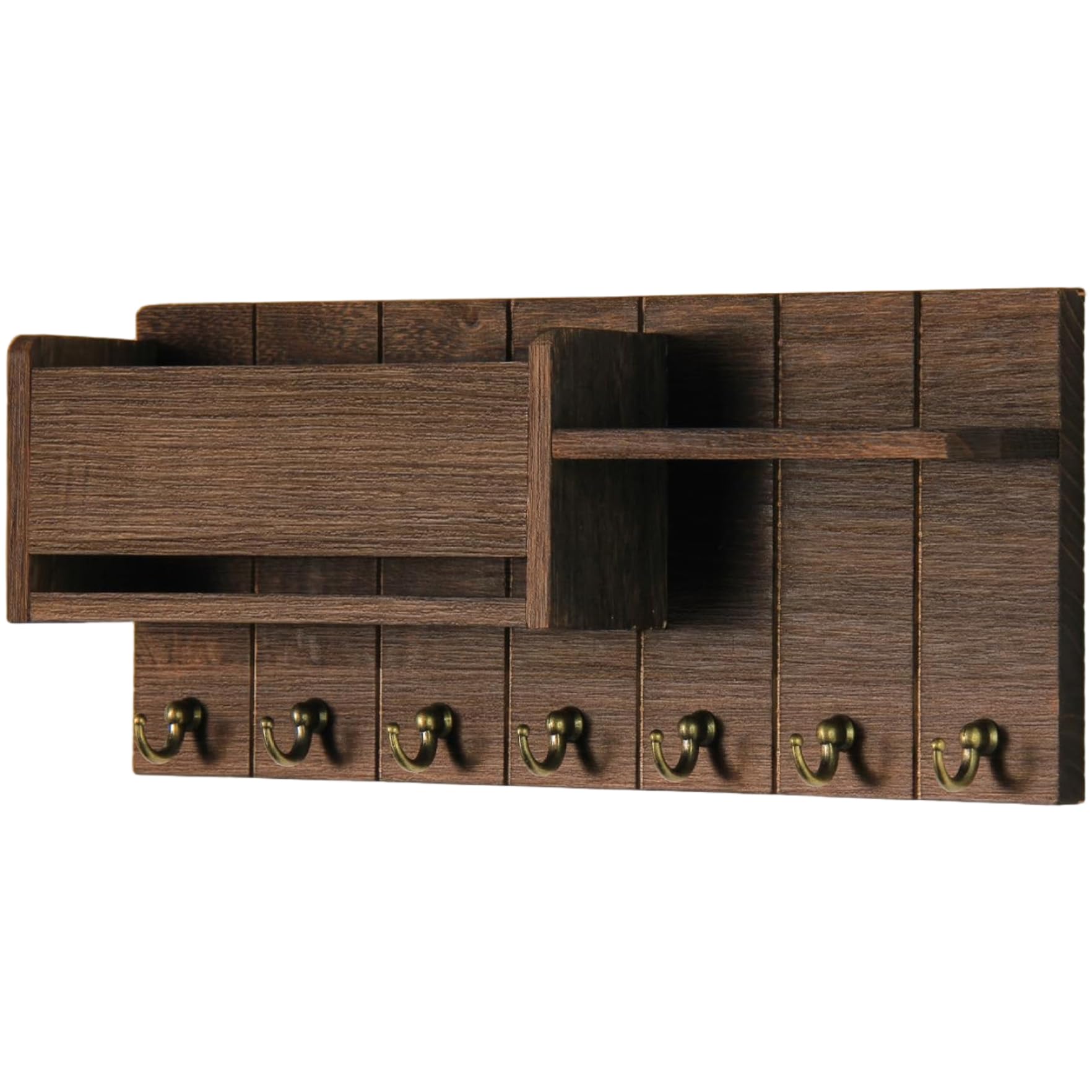 Licsaliwe Key and Mail Holder, Wooden Key Rack with 6 Hooks, Modern Wall Organizer for Storing Letters Magazines Umbrellas