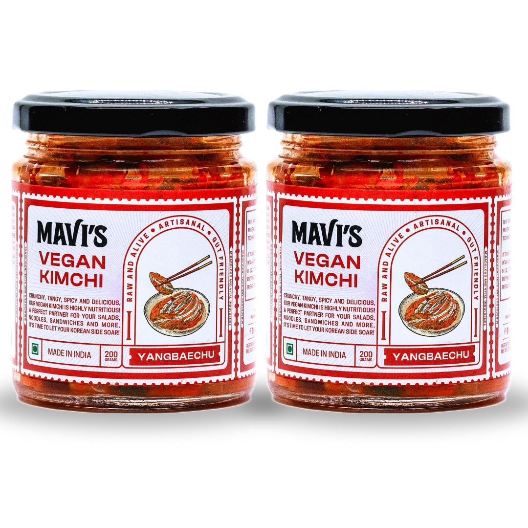 MAVI's Vegan Kimchi Combo | Korean Cabbage Kimchi | Artisanal Probiotic Pickle | Natural, Organic & Vegan | No Preservatives, No Artificial Flavour or Colour | Pack of 2 (200g)
