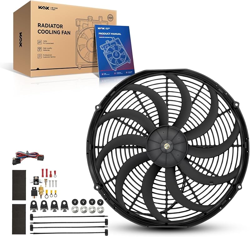 Ventoinha elétrica slim universal para radiador KAX 12 V, 120 W, 16 polegadas – Kit com relé e interruptor termostático