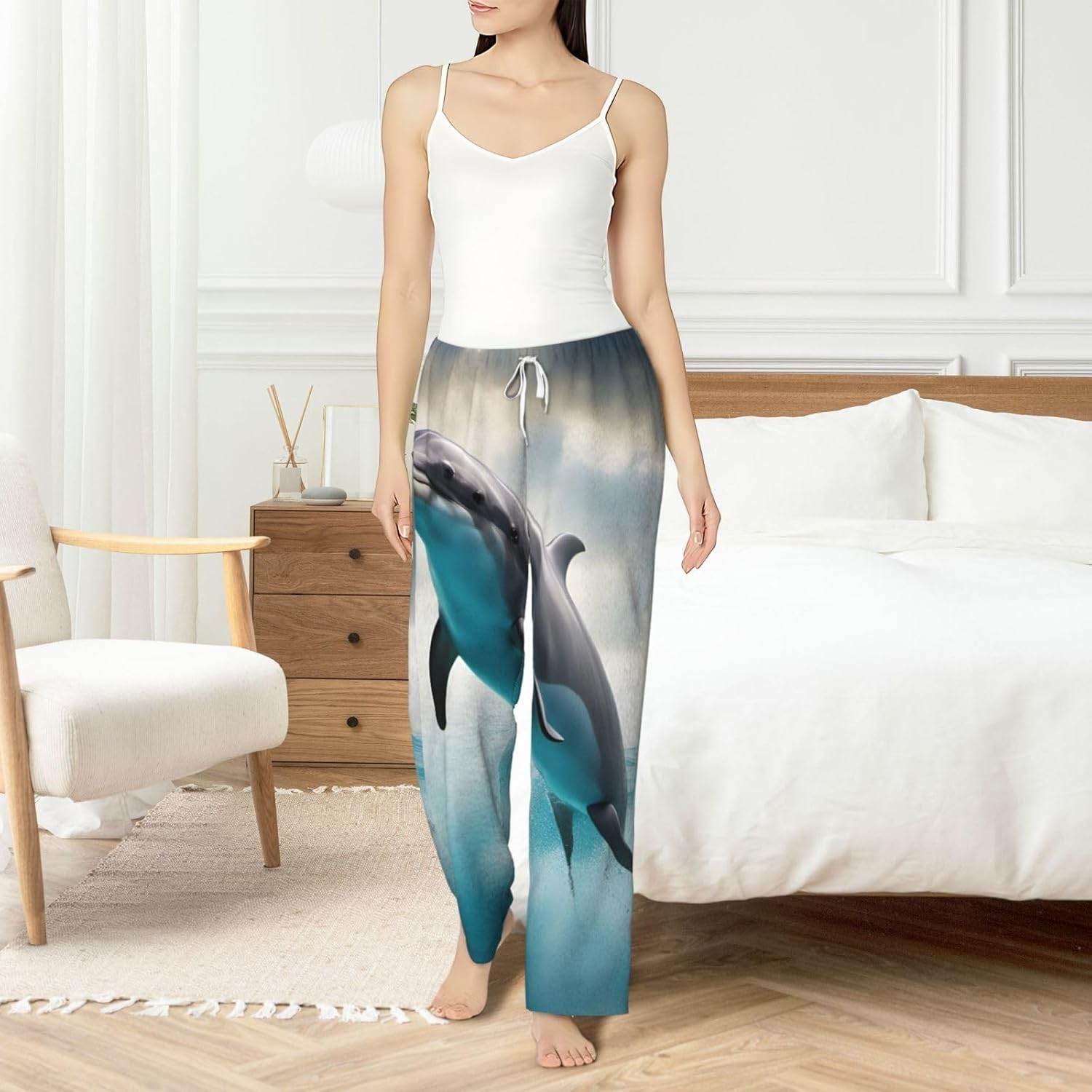Funny Dolphin Looking At You Print Women'S Flannel Pajama Pants,Soft Warm Pajama Bottoms,Perfect For Holiday Lounging
