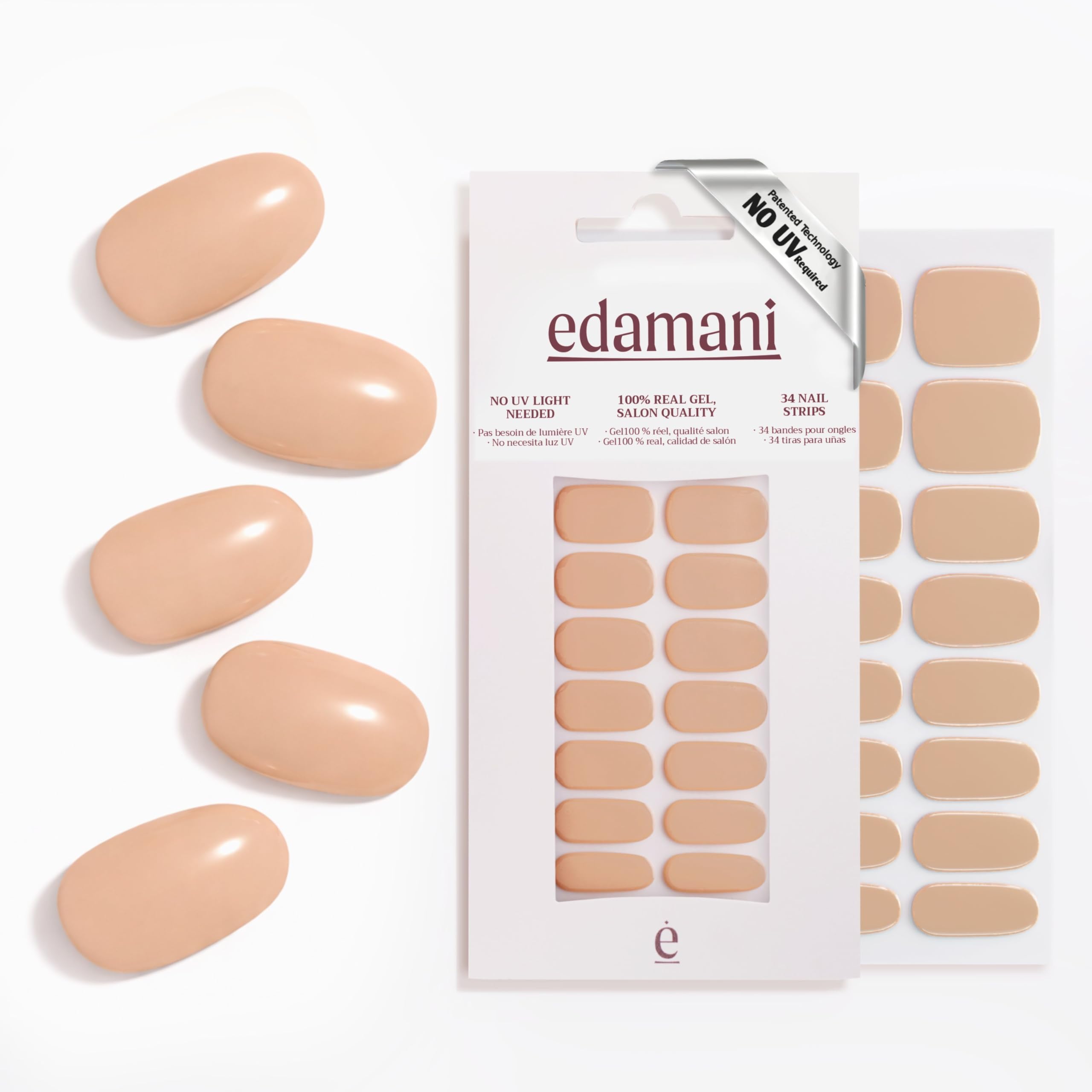 edamani 34 Piece Fully Cured Gel Nail Strips With No UV Light Needed, 14+ Days Gel Nail Polish Stickers, Salon Quality, Easy to Apply & Remove – Toxin