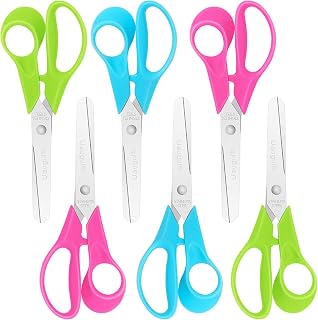 Tijeras para niños, tijeras de seguridad para niños con cuchillas de punta roma de acero inoxidable y mango ergonómico, ideales para la escuela y aulas, 6 pulgadas, paquete de