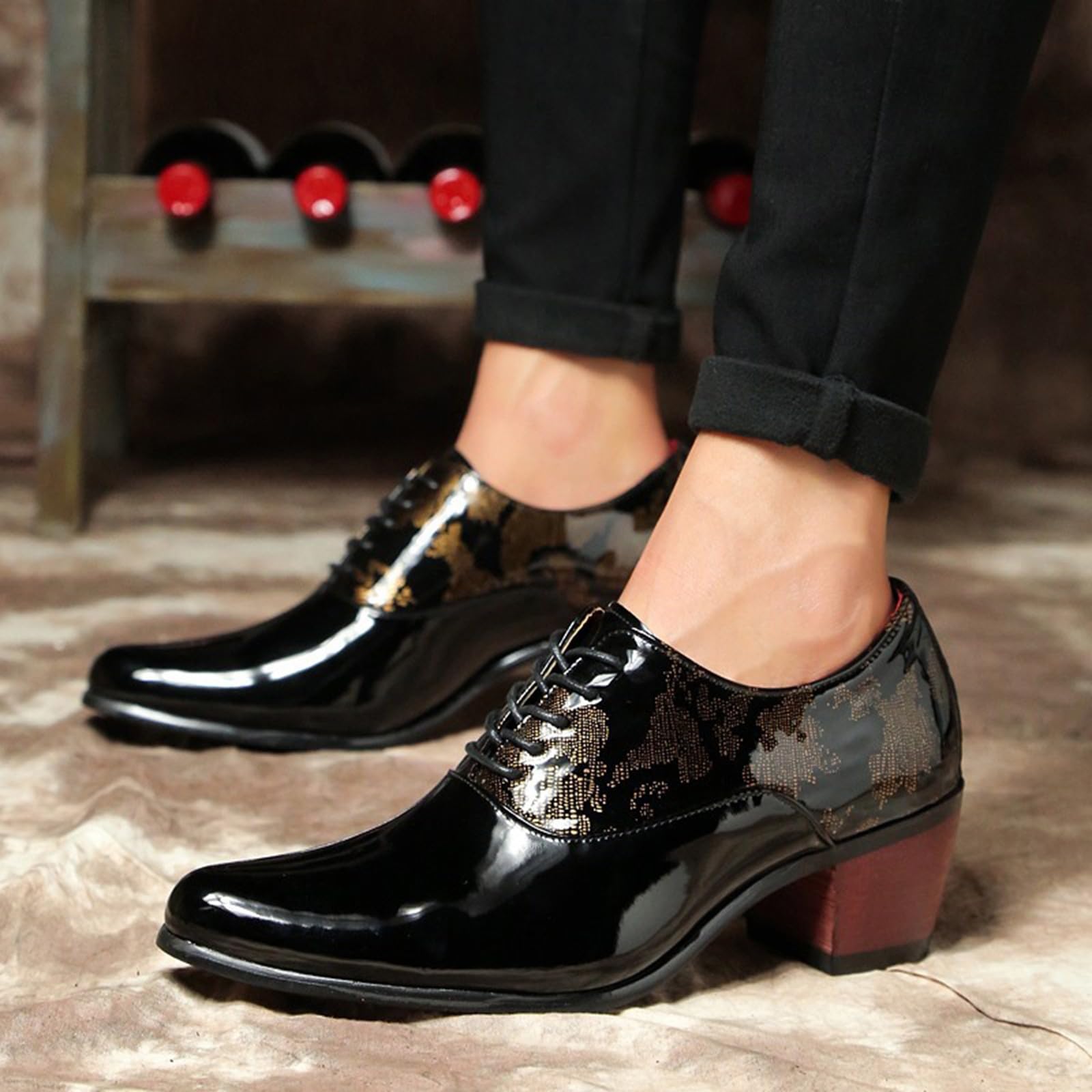 Scarpe Uomo Pelle Derby Impermeabili Scarpe in Pelle Tacco Basso Elegante Scarpe Alla Moda Brillanti Lacci Commerciale Tinta Unita per Ufficio Costume