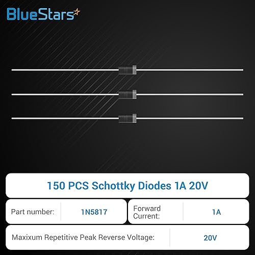 Miniatura 6 de BlueStars 1N5817 Schottky Barrera Rectificador Bypass Diodos de bloqueo 1A 20V - 1N5817 Schottky, DO-41 Axial 5817 1 amperio 20 voltios Diodos de