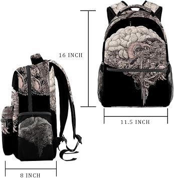 Casual School Backpack Brain (1) Bookbag High Capacity & Adjustable Strap