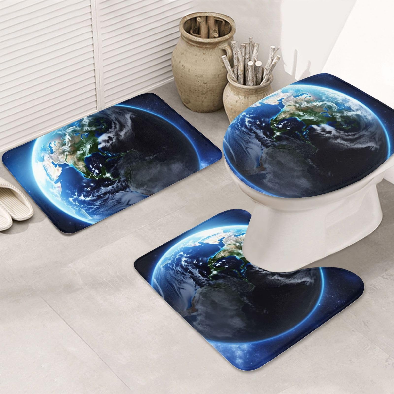 Tapis de salle de bain lot de 3 absorbants motif espace U
