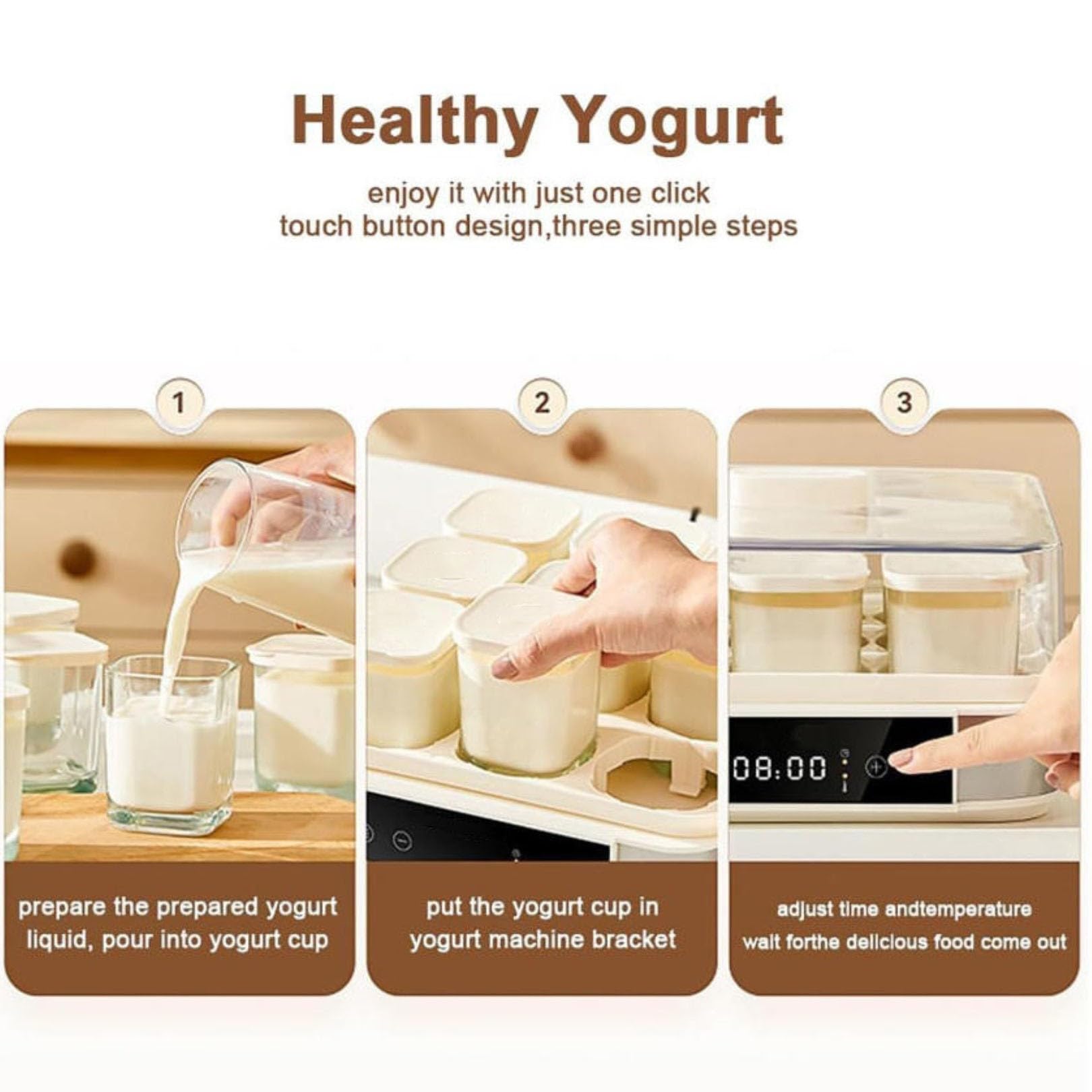 Máquina automática de yogur eléctrica multifunción con 9 tarros, acero inoxidable, control de temperatura, hecha para yogur orgánico en el hogar