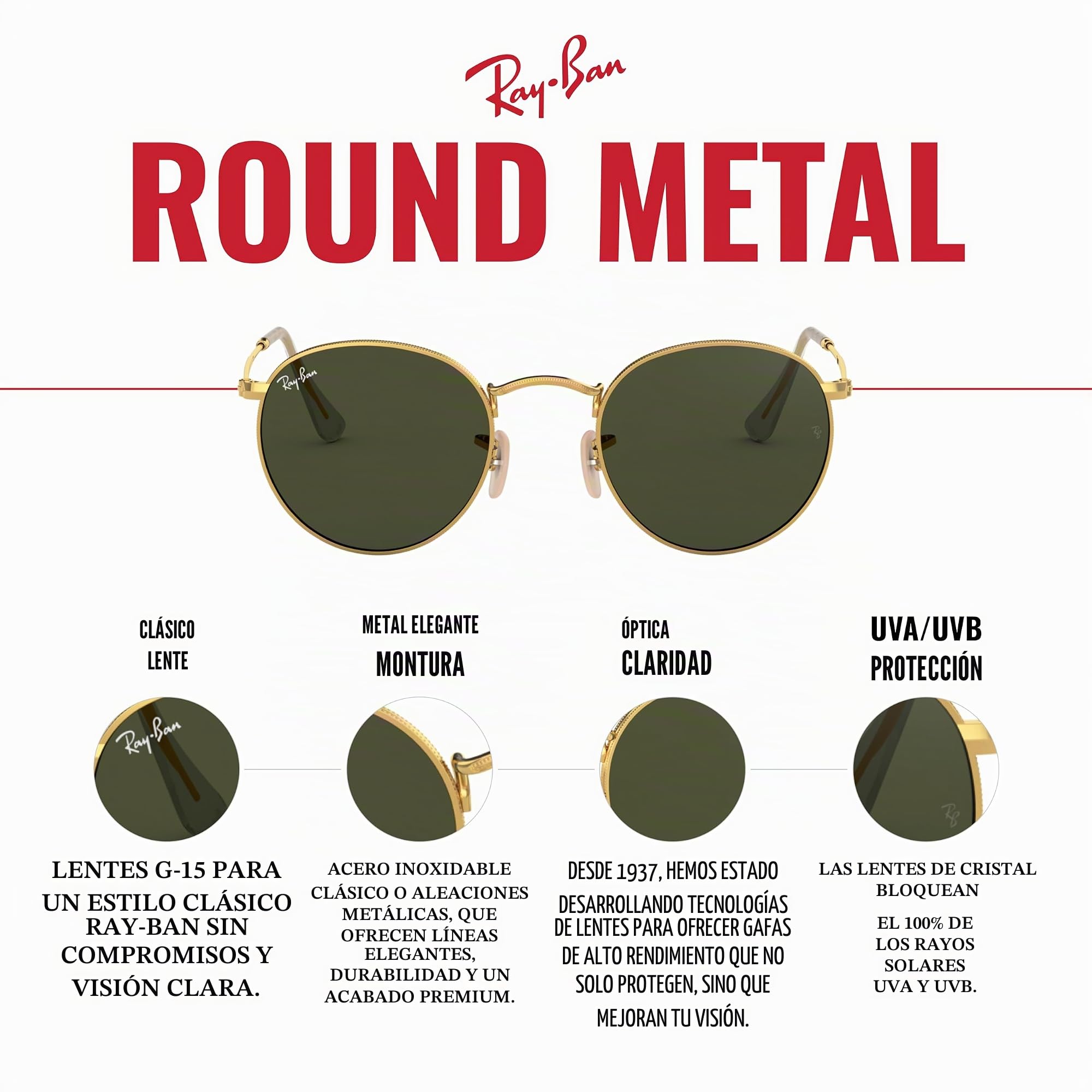 Ray-Ban Round Metal Gafas de Sol Unisex adulto
