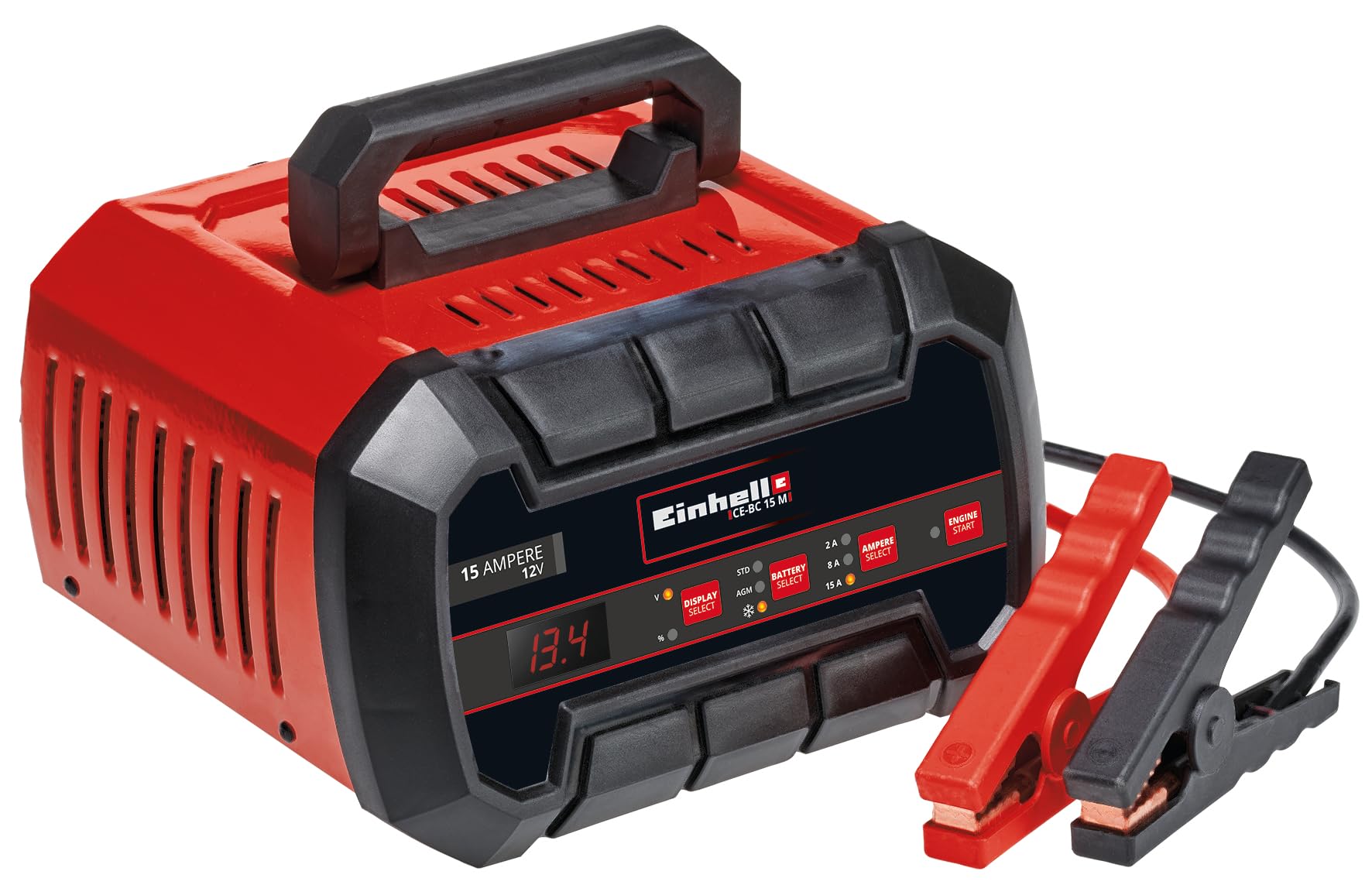 Einhell Cargador de baterías CE-BC 15 M (para baterías de Gel, AGM, 3-300 Ah, sin Mantenimiento/con bajo Contenido de ácido- Plomo, 12 V, Control y Seguimiento Mediante microprocesador)