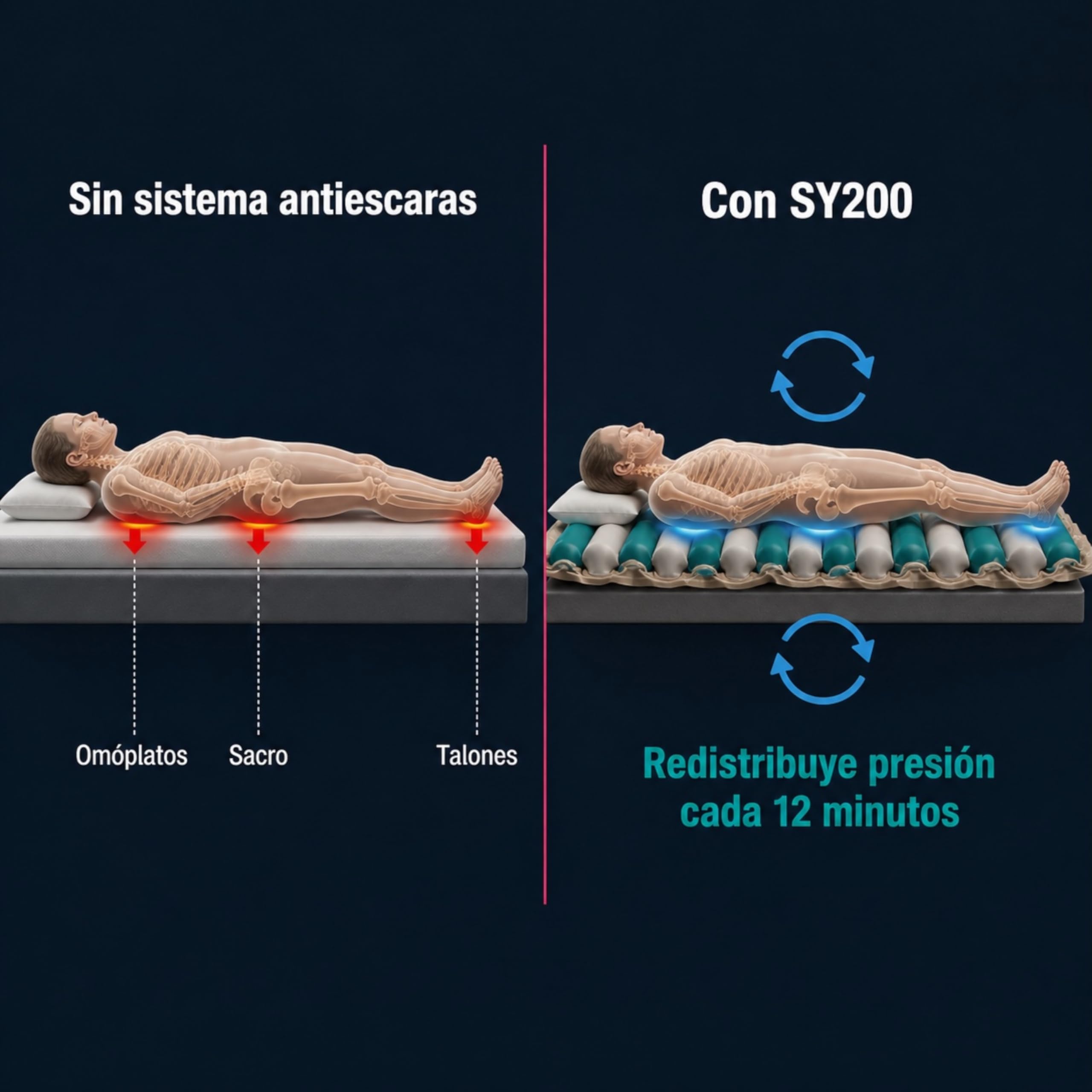 Colchón Antiescaras Celdas de Aire Alternante con Compresor. Colchón de Aire para Cama 90. Colchón para Úlceras. para Personas Encamadas. Cama Articulada. Colchón Escaras 2m X 0,9 m X 7cm.