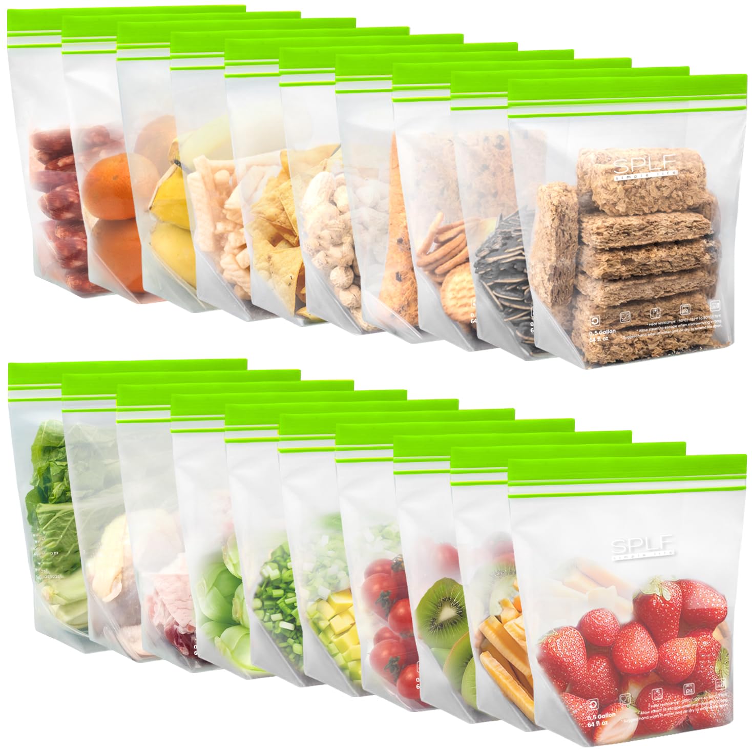 SPLF 20 Pack Reusable Half Gallon Freezer Bags