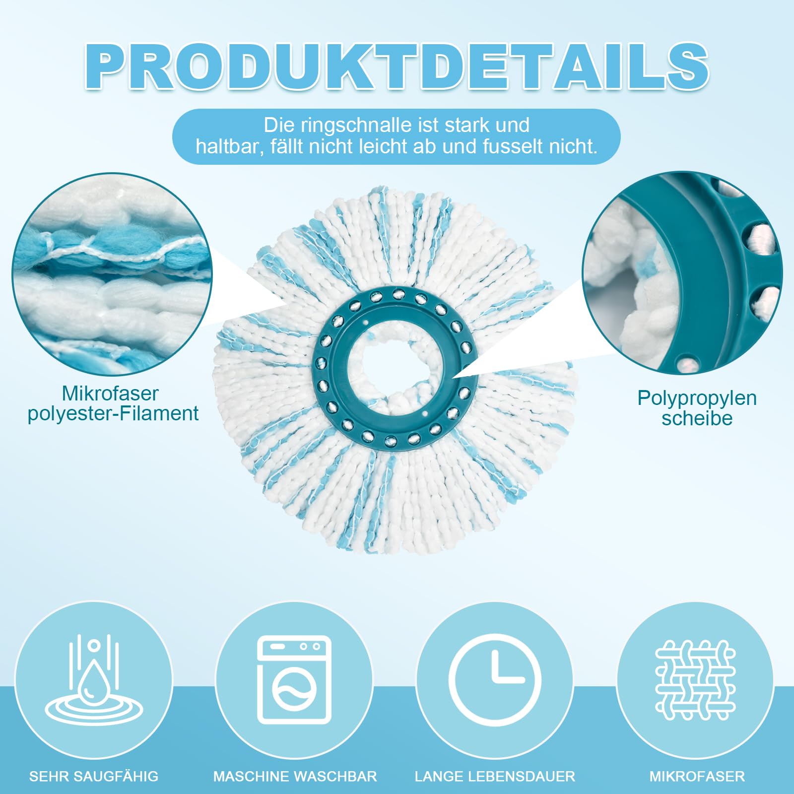 6 pezzi di ricambio per Leifheit Clean Twist Disc Mop/Clean Twist Disc Mop Ergo, mop