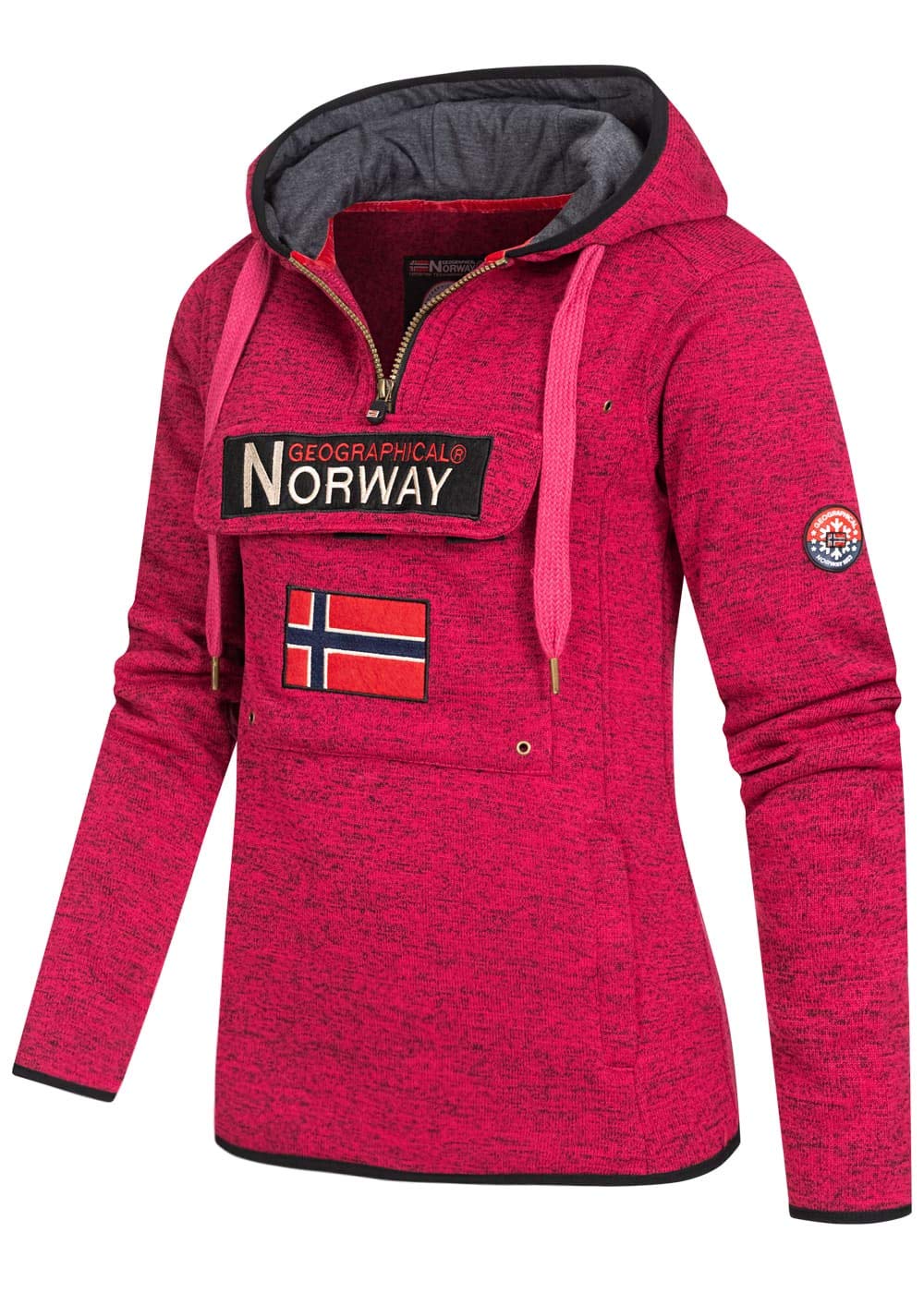 Geographical Norway Upclassica Lady - Felpa Donna Pile Cappuccio E Tasche A Canguro - Felpa Donna Con Manica Lunga E Casual - Giacca Cappuccio E Tops Sport