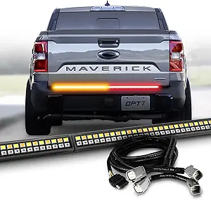 OPT7 Plug'n'Play Bundle for 2022-2024 Maverick 2.0L EcoBoost w/o Blind Spot Monitor (Not for 2.5L Hybrid) – 48" Redline Parlux Double Row LED Tailgate Light Bar w/Amber Turn + Easy Connect Harness