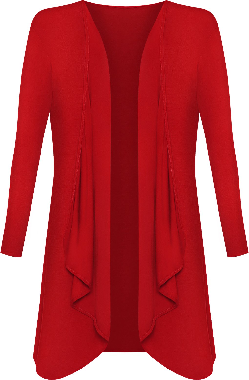 Wearall Women's Red Plus Size Plain Long Sleeve Open Top Waterfall Cardigan - 24-26