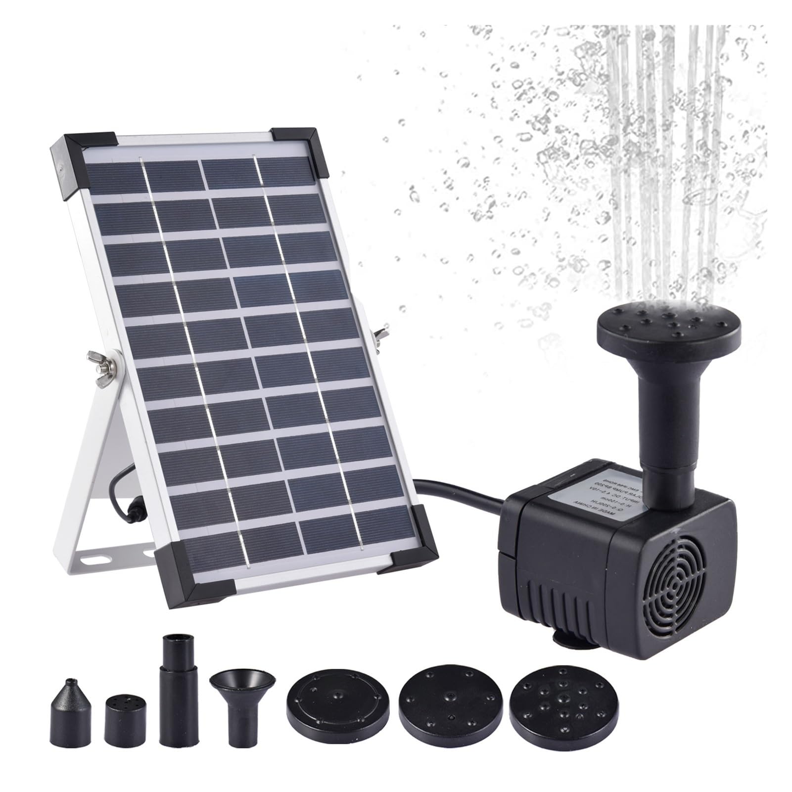 Bomba de Agua Solar, Bomba de Agua con Panel Solar 5W, decoración jardín, Bomba for Exteriores, Fuente Flotante 6 boquillas for Estanque baño pájaros