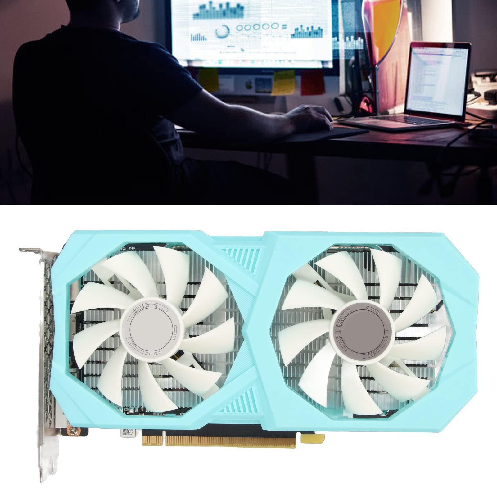 Carte Graphique Bureau 6 Go GDDR6 192 bits PCIe 3.0 avec Ventilateurs Doubles pour Gaming et Multimédia