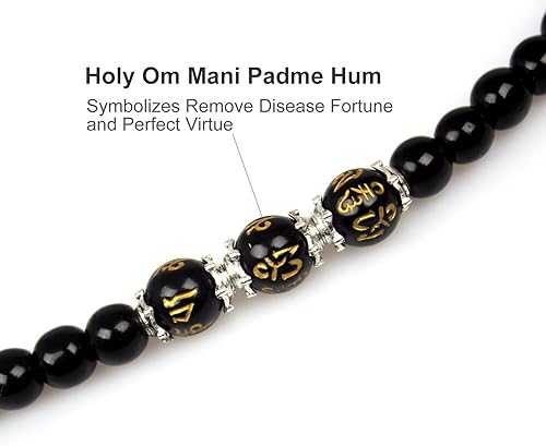 Miniatura 4 de PWMENLK Collar de cuentas de Rosario de obsidiana 108 de 0236in con ojo de tigre de ágata pulsera de piedra natural curativa negra Piedra hilo