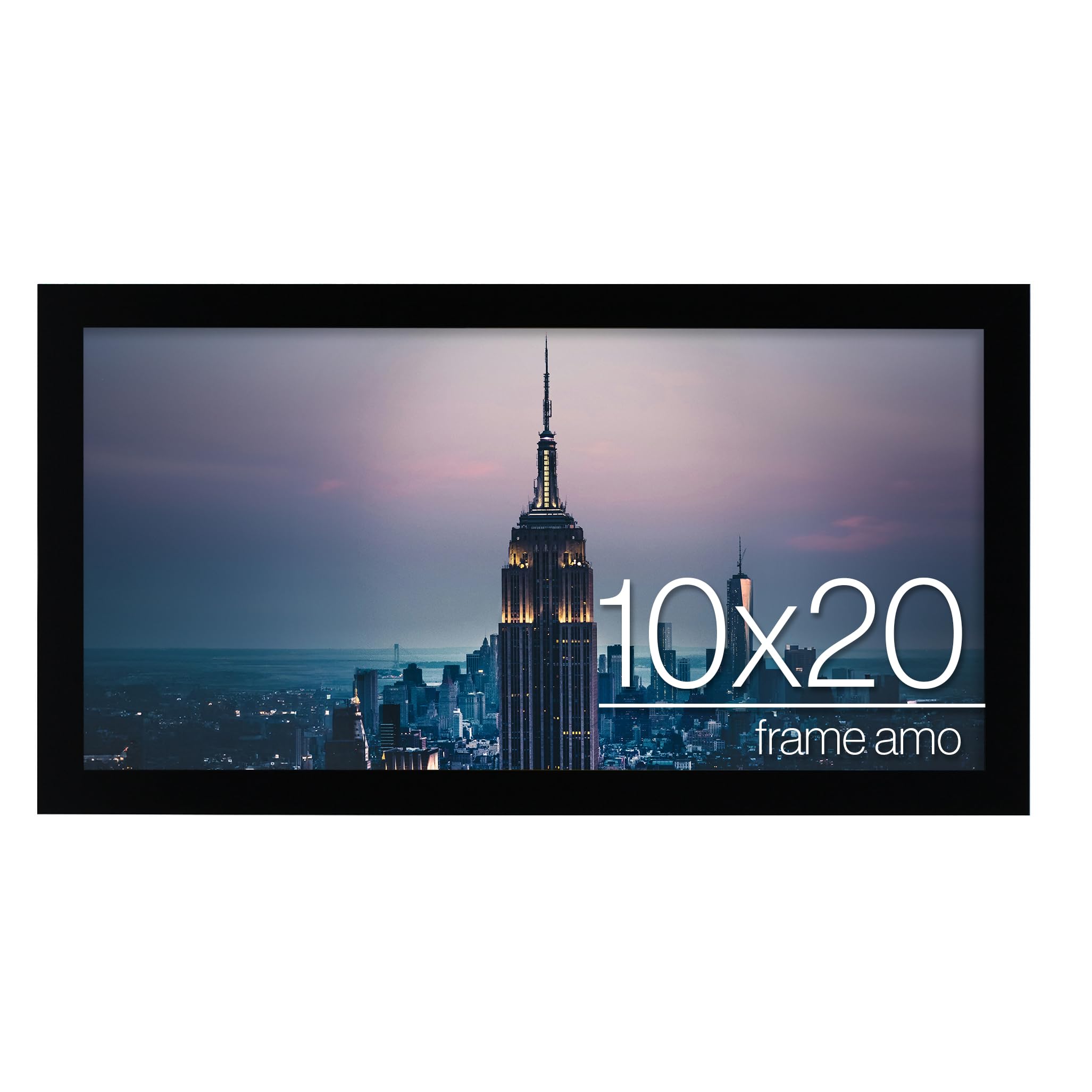 Frame Amo 10x20 Black Modern Picture or Poster Frame, 1 inch Wide Border, Smooth Wrap Finish, Acrylic Face