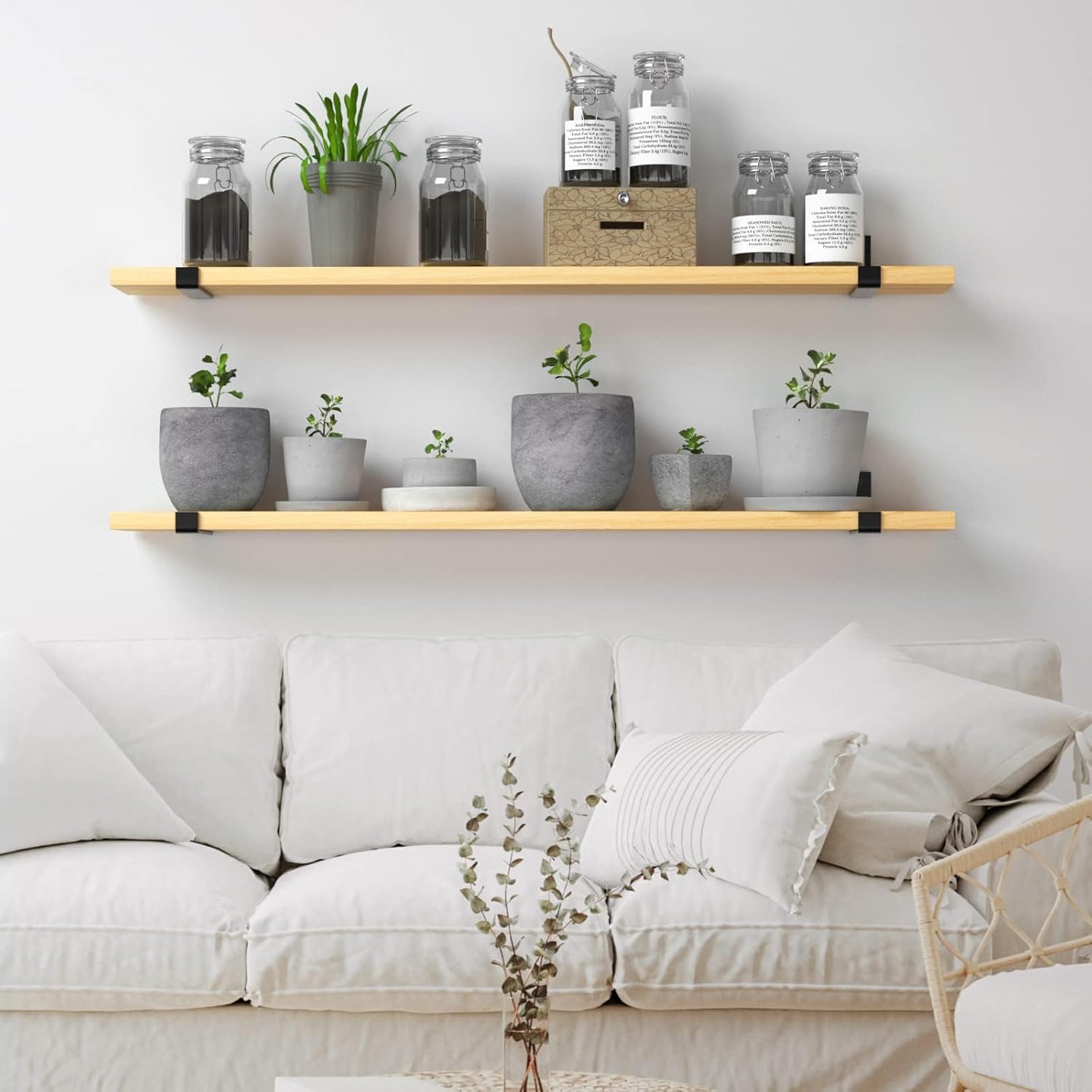 LuckIn 12 Inch Wall Shelf Brackets (Fit 11.25" Board) 6-Pack, Heavy Duty Black Iron, Garage, Kitchen, Laundry Room Floating Shelf Hardware