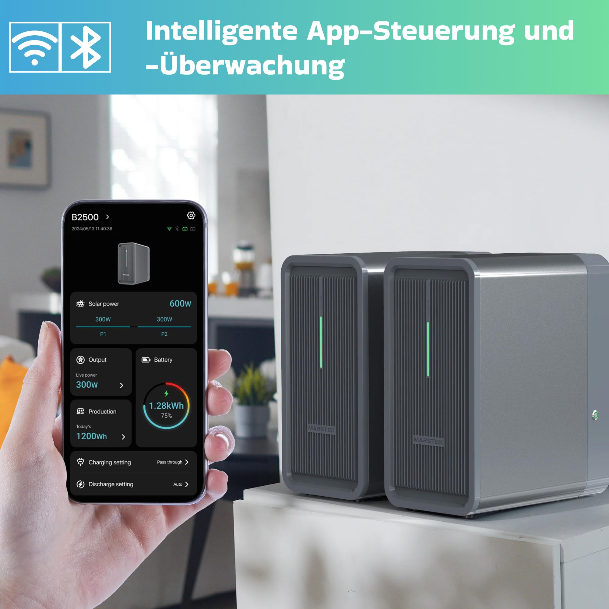 SUNNIVA® 1840W Balkonkraftwerk mit 2,24 kWh Speicher Marstek B2500-D, BIFAZIAL FULLBLACK komplett Steckdose, PV Solaranlage Komplettset mit Solarspeicher, 4x 460W N-Type Glas-Glas Bifacial Module