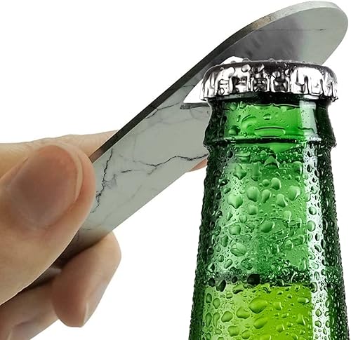 Miniatura 5 de Abrebotellas de acero inoxidable, abrebotellas plano, duradero, para el hogar, cocina, bar, restaurante, fiesta, 7 pulgadas (mármol blanco)