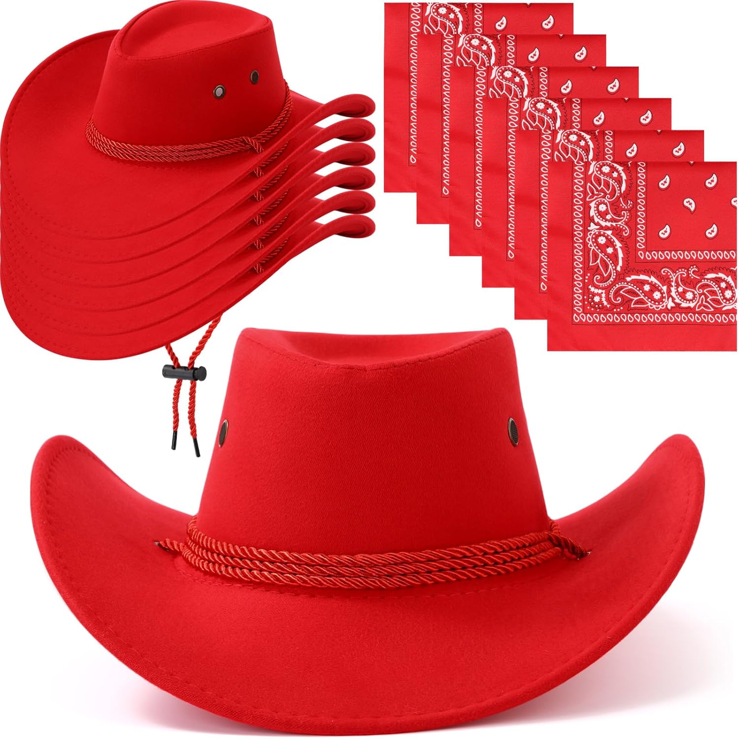 Zhanmai 12 Pcs Cowboy Hat and Bandana Cowboy Cowgirl Hats Bulk Western Party Costume Halloween Accessory