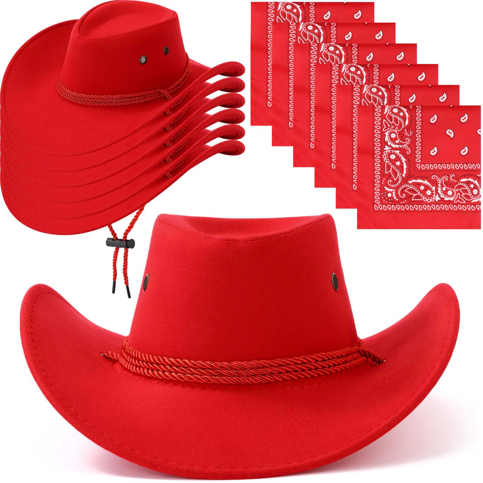 Zhanmai 12 Pcs Cowboy Hat and Bandana Cowboy Cowgirl Hats Bulk Western Party Costume Halloween Accessory