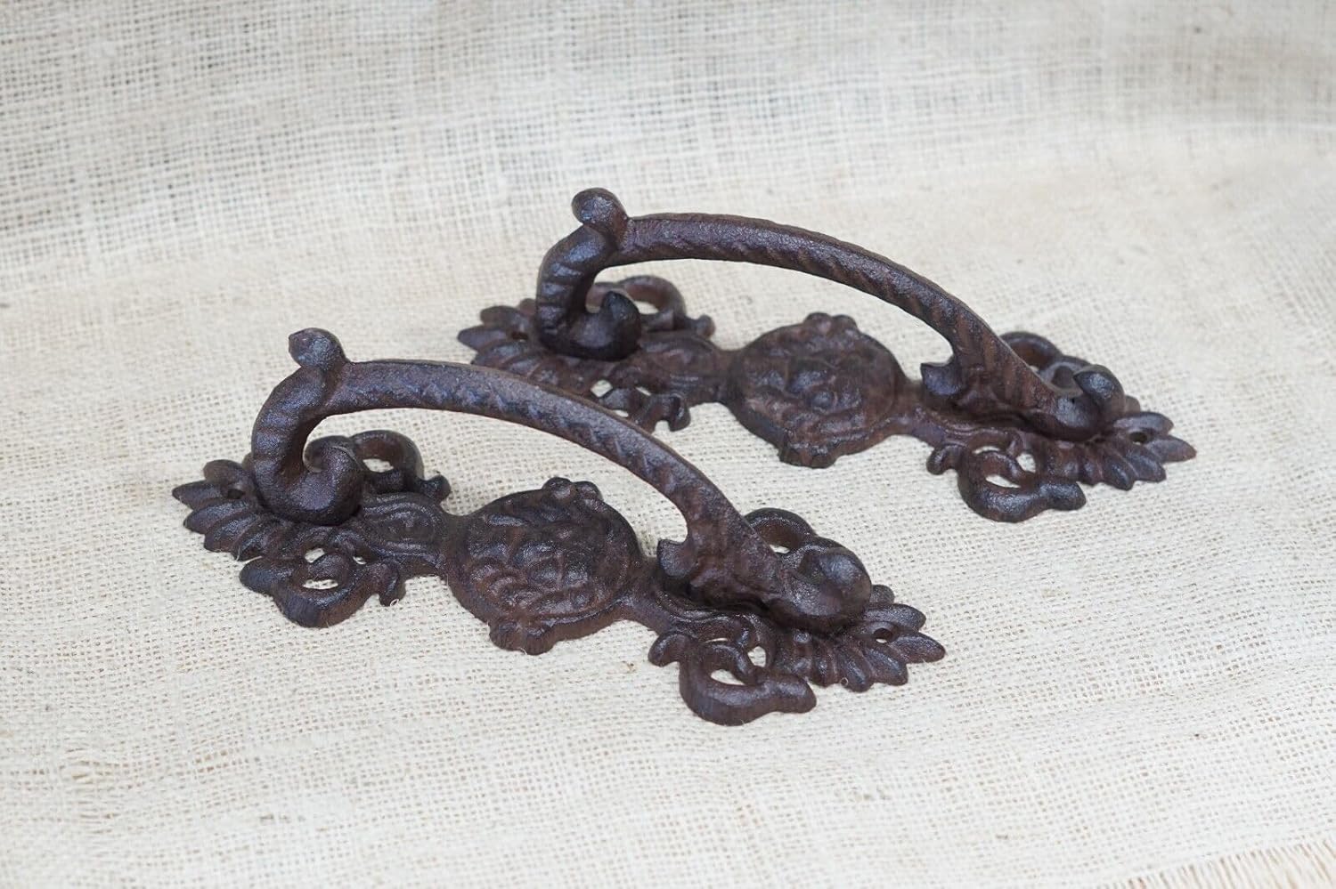 Vintage 2 LARGE HANDLES RUSTIC CAST IRON BARN DOOR HANDLES SHED GATE PULLS FANCY 8 1/2"