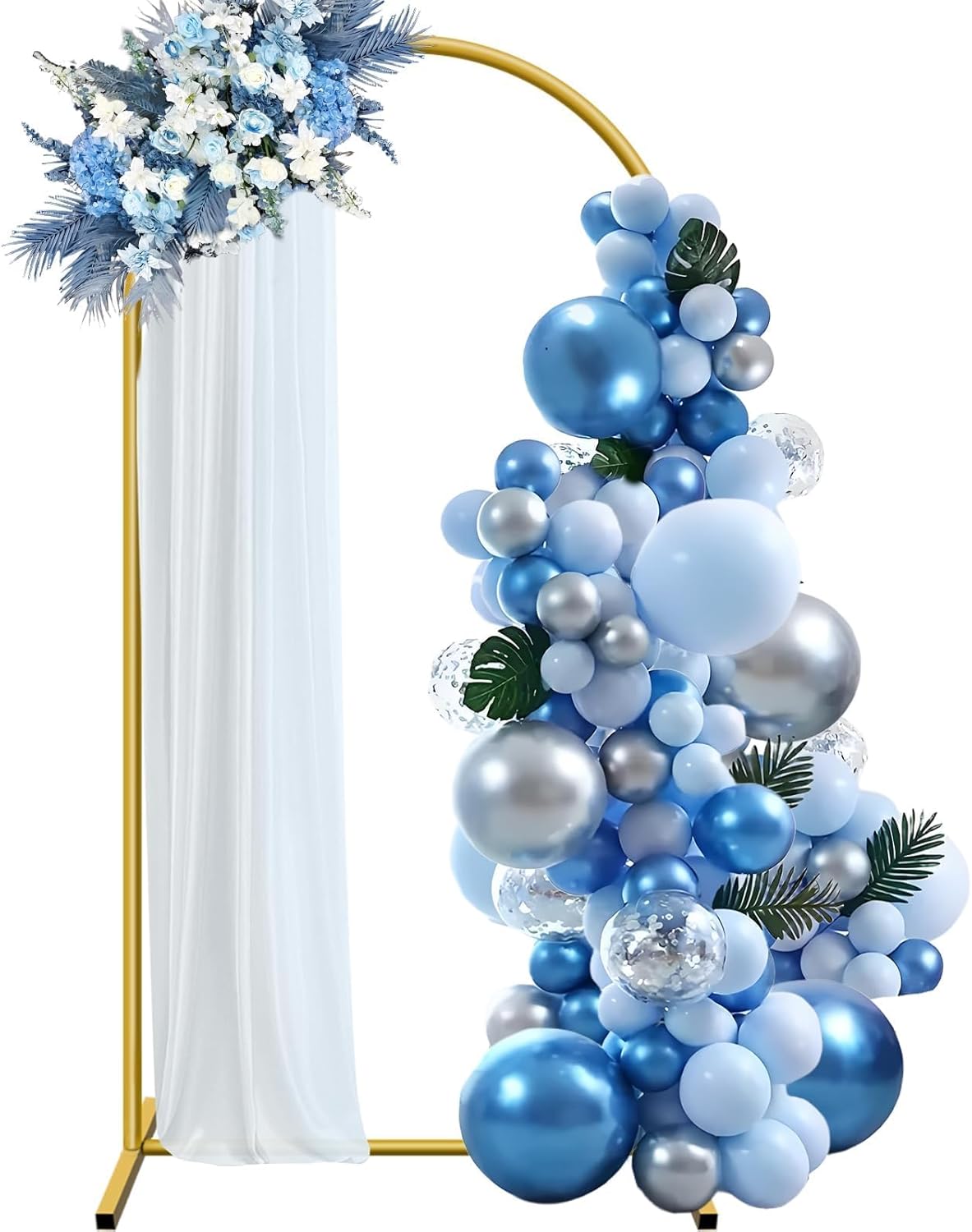 Hemmotop 7.2 ft Arch Backdrop Stand, Metal Balloon Arch Stand, Stable Wedding Arched Frame with Square Base Ground Nails, Background Arches for Birthday Party Baby Shower Garland Decoration, Gold Gold 7.2 ft