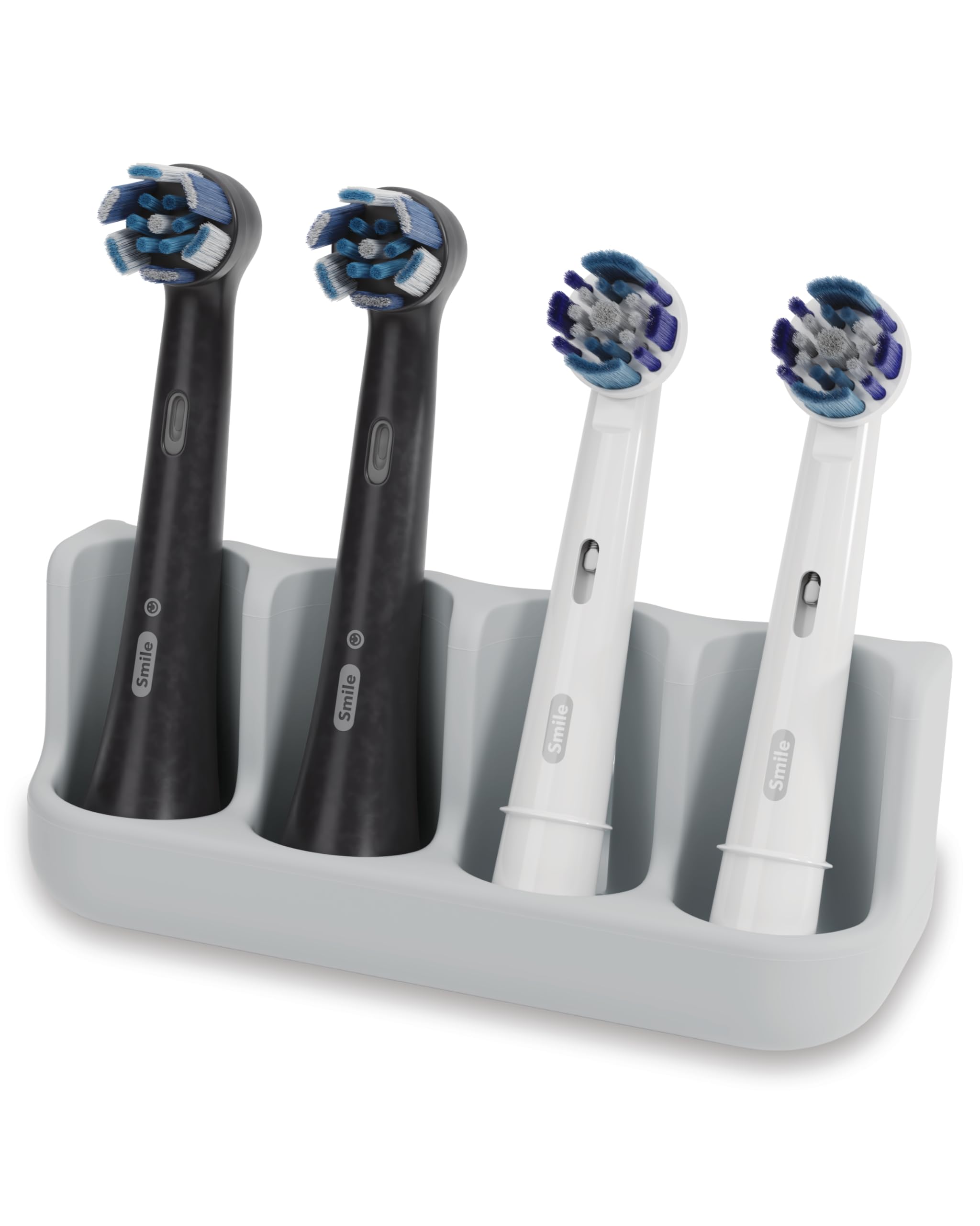 Qikfresh - Holder for 4 brush heads - Compatible with Oral-B, iO, Philips Sonicare, Waterpik, Fairywill - Food-grade silicone (Grey)