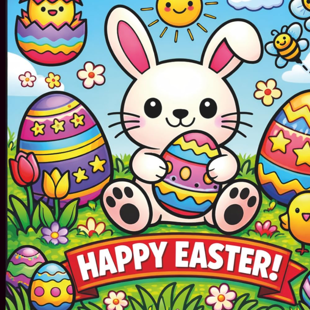 Happy Easter Coloring Book for Kids Ages 4–6: Bold and Easy Easter Designs with Bunnies, Chickens and Easter Eggs | Big Simple Pictures for Toddlers | Large 8.5" x 8.5" Coloring Pages