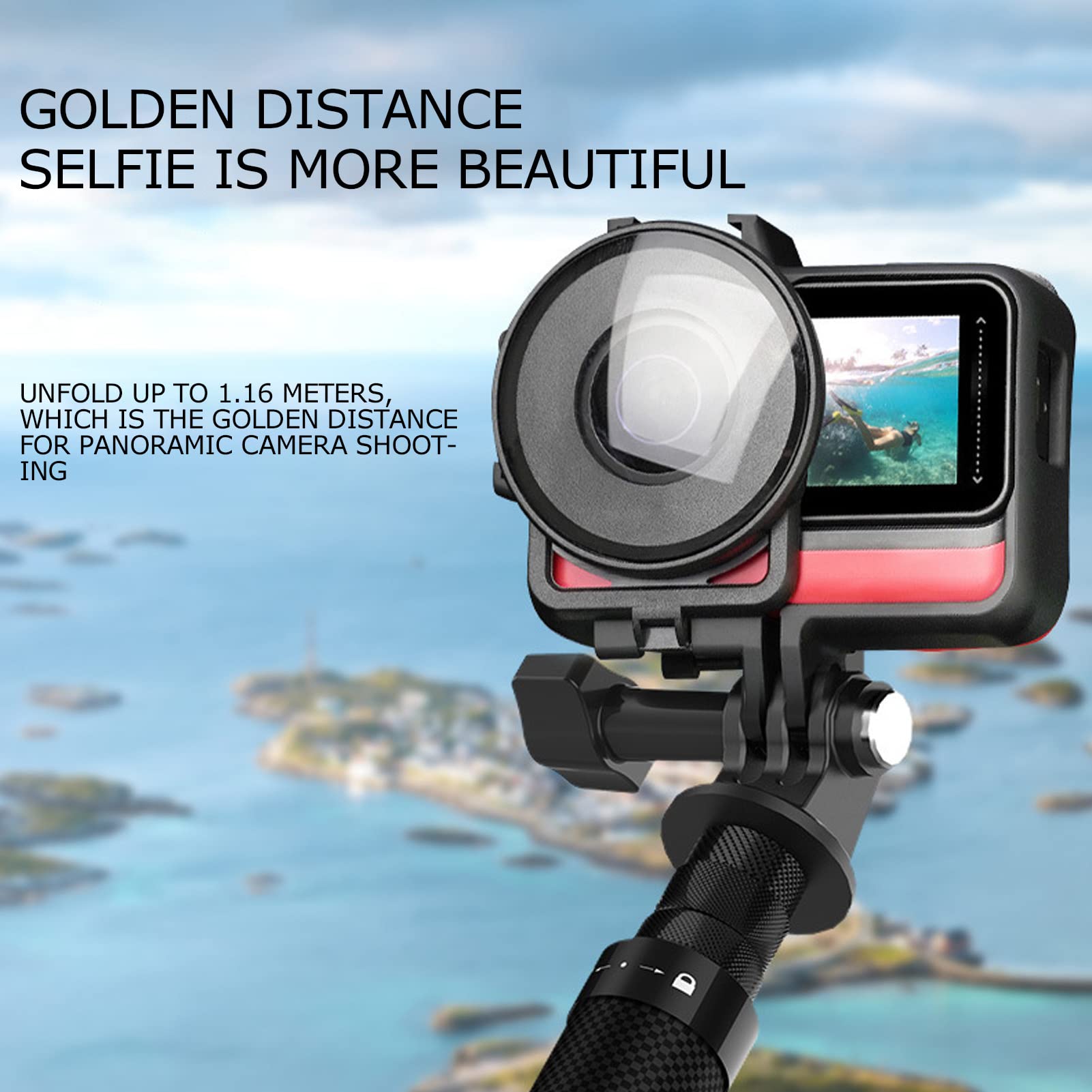 Perche à selfie 3 m à visser en fibre de carbone pour caméra d'action panoramique Compatible avec Insta 360, Rs, Go 2, X2, R, one