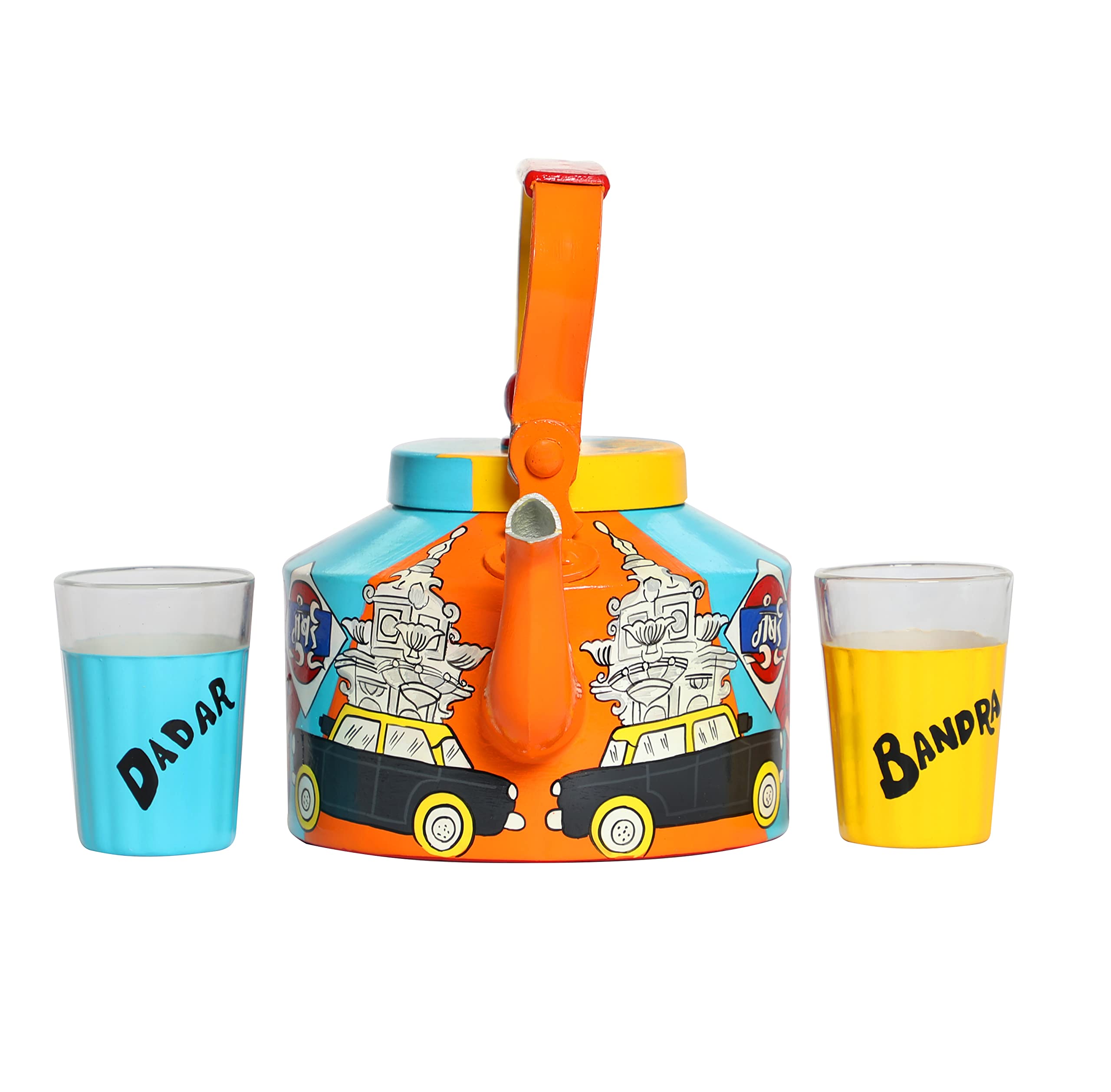 TopsyTurvy Aluminium Kettle and 2 Tea Glasses (Multicolour) - Set of 2 3