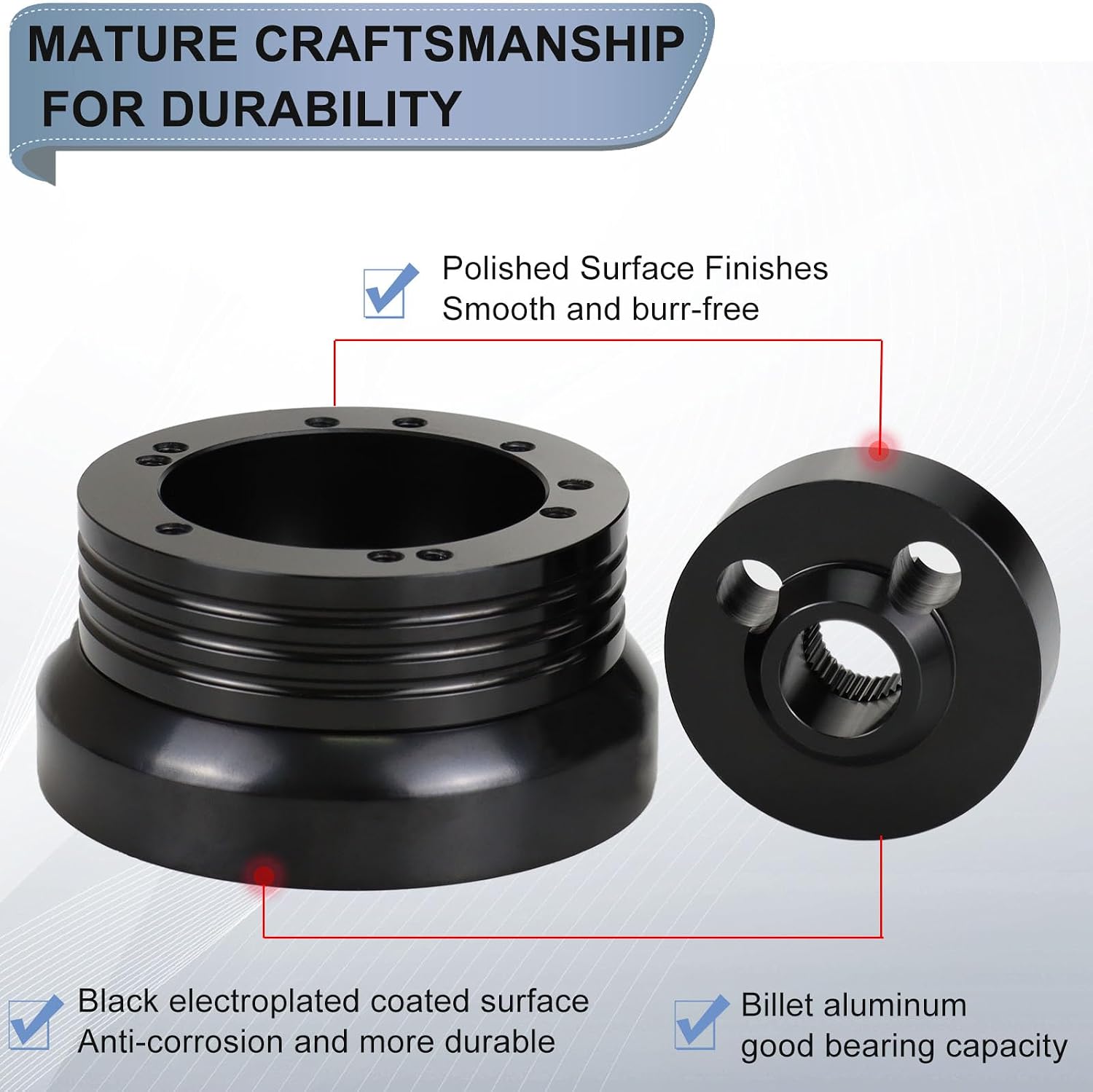 Universal 5 & 6 Hole Steering Wheel Hub Adapter Compatible with Chevy GMC Trucks Pickup Vans Jeep Chrysler Dodge Pontiac Cadillac,Billet Aluminum Polished Steering Wheel Adapter(Black)