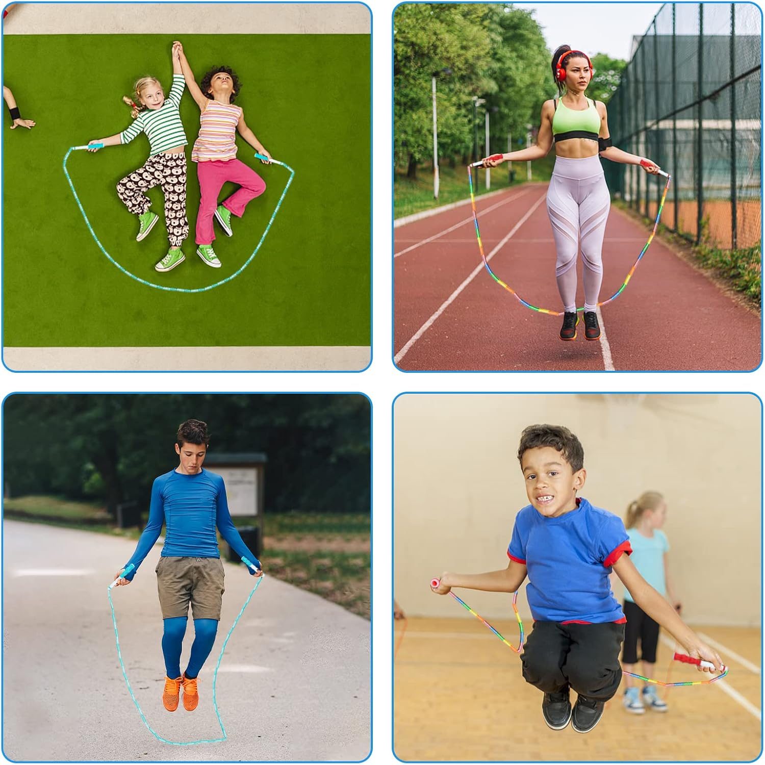 YongnKids Jump Rope for Kids Women Adults - 2 Pack Adjustable Lenght Colorful Soft Beaded Skipping Rope for Boys Girls Fitness, Keeping Fit,Training, Workout, Weight Loss - Colorful+Green : Sports & Outdoors