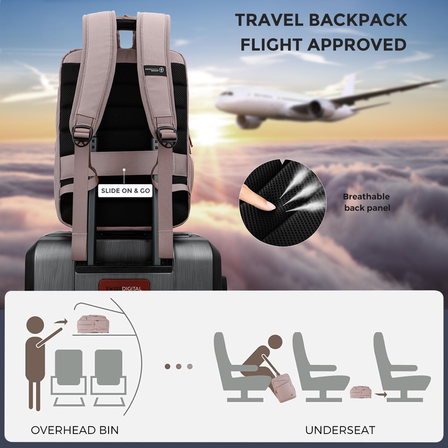 Swissdigital Design Laptop Backpack for Women,College Bookbags with USB Charging Port,Cute Computer Backpacks for Work Business,Pink | SD1006F-82 - Image 7