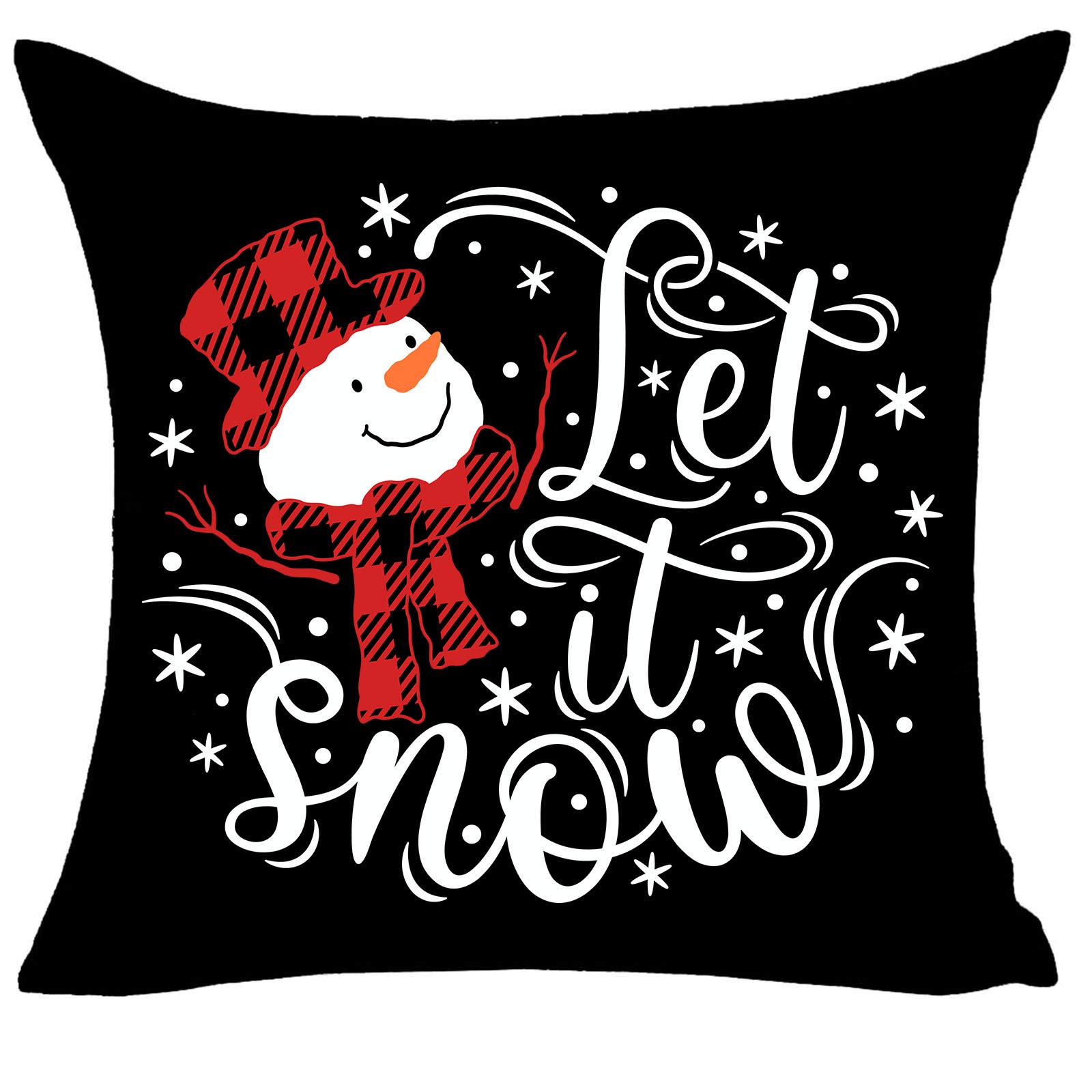 MFGNEH Christmas Pillow Covers 18x18 Inch Let It Snow Winter Buffalo Checkers Plaid Snowman Christmas Decorations Cotton Linen Throw Pillow Case Cushion Cover,Christmas Decor