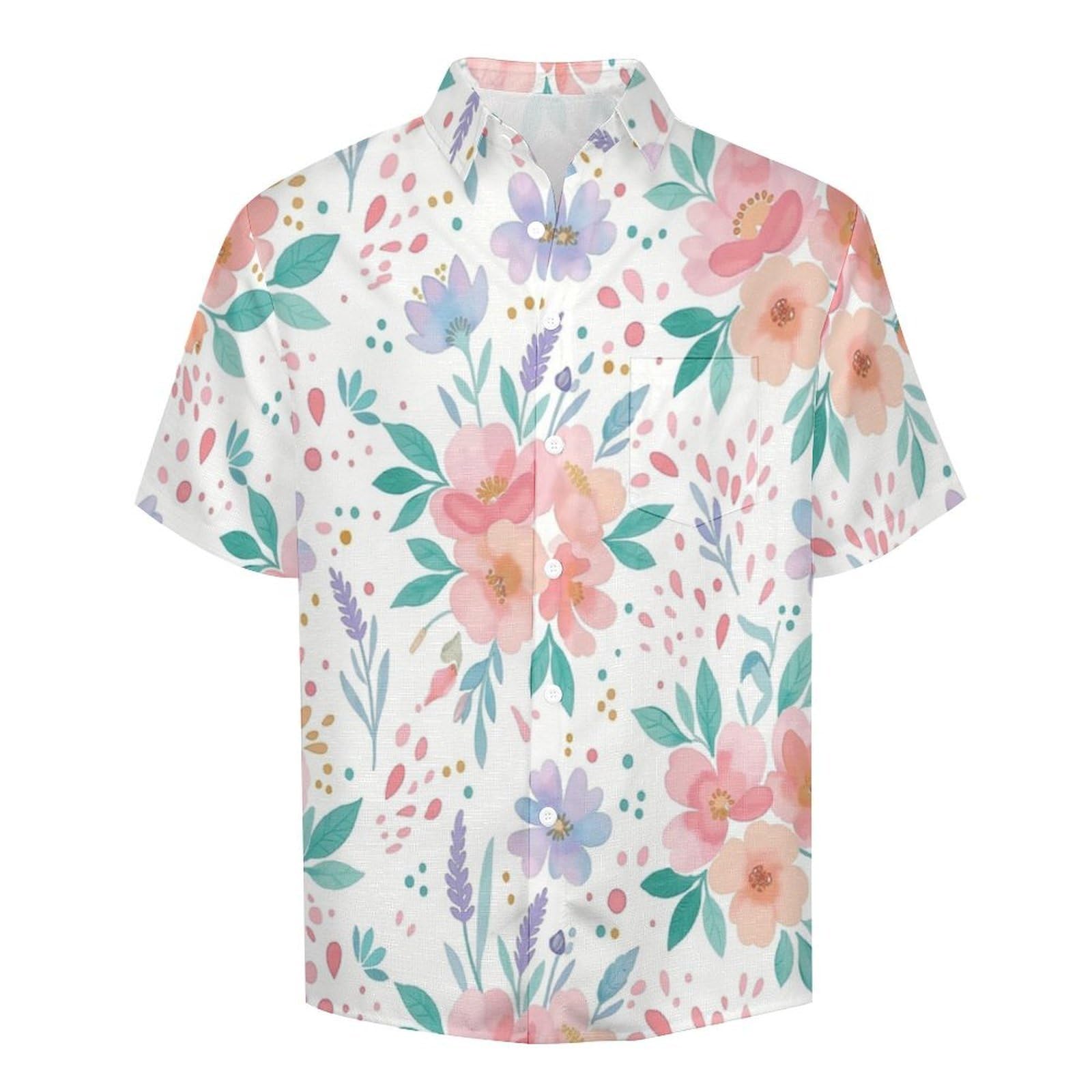 Camicia da Uomo a Maniche Corte con Bottoni, Stile Dipinti A Mano con Stampa Fiori Ad Acquerello, vestibilità Regolare, Camicie da Spiaggia Estiva Hawaiano, Aloha