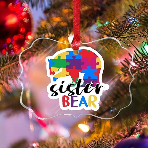 Miniatura 237 de Adorno de Navidad Mama Bear Novedad Acrílico Adornos de Navidad Mama Bear Autismo Rompecabezas Colorido Oso Navidad Colgante Ornamento Puzzle Piezas