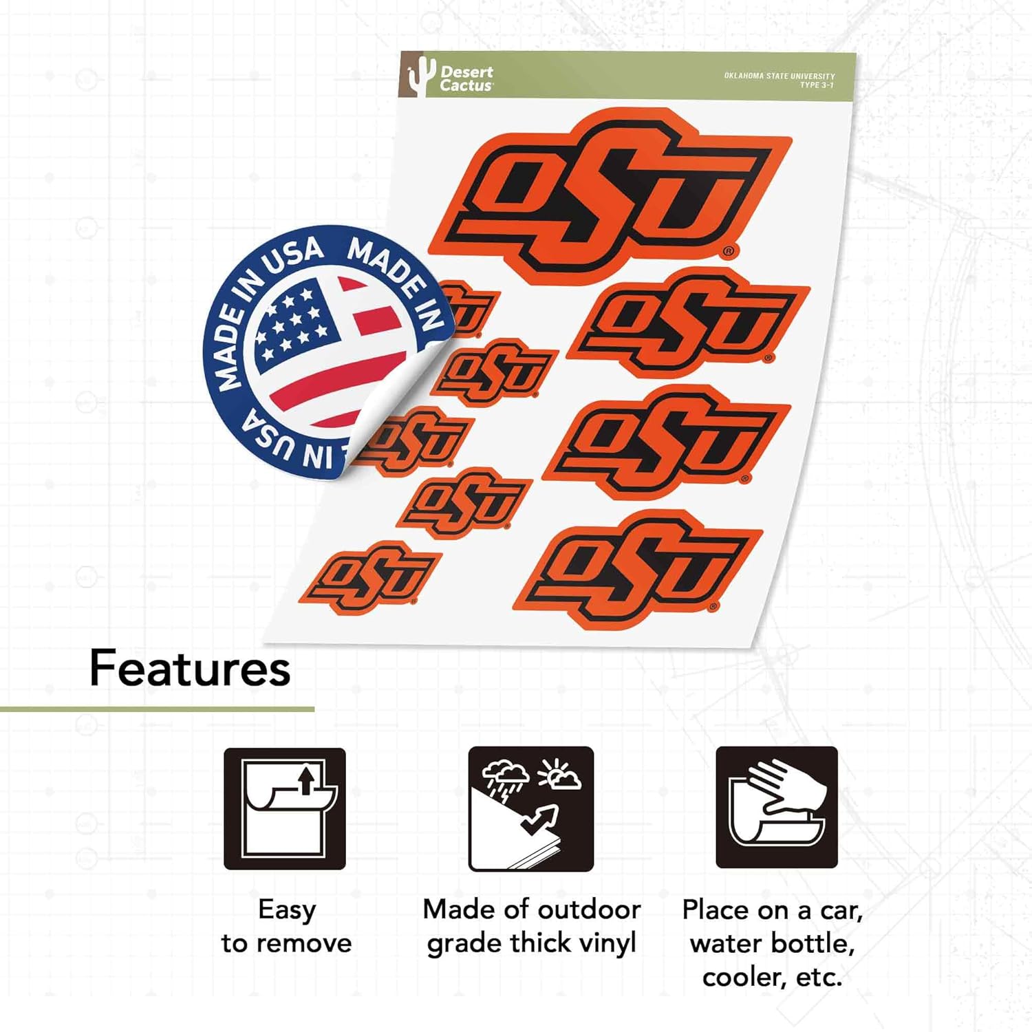 Desert Cactus Oklahoma State University Sticker OSU Cowboys Vinyl Decals Laptop Water Bottle Car Scrapbook Sheet T3 (Type 3-1) - Image 4