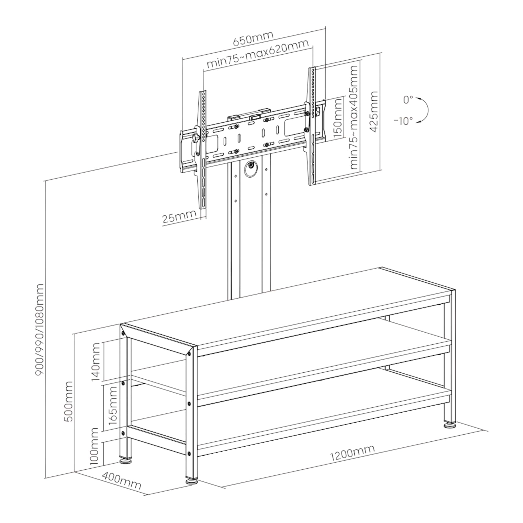pro.tec TV Ständer Stockholm mit Fernsehtisch TV Halterung bis zu 70 Zoll Fernseher Halterung höhenverstellbar neigbar max. VESA 600 x 400 mm bis 40 kg Schwarz/Eicheoptik rustikal