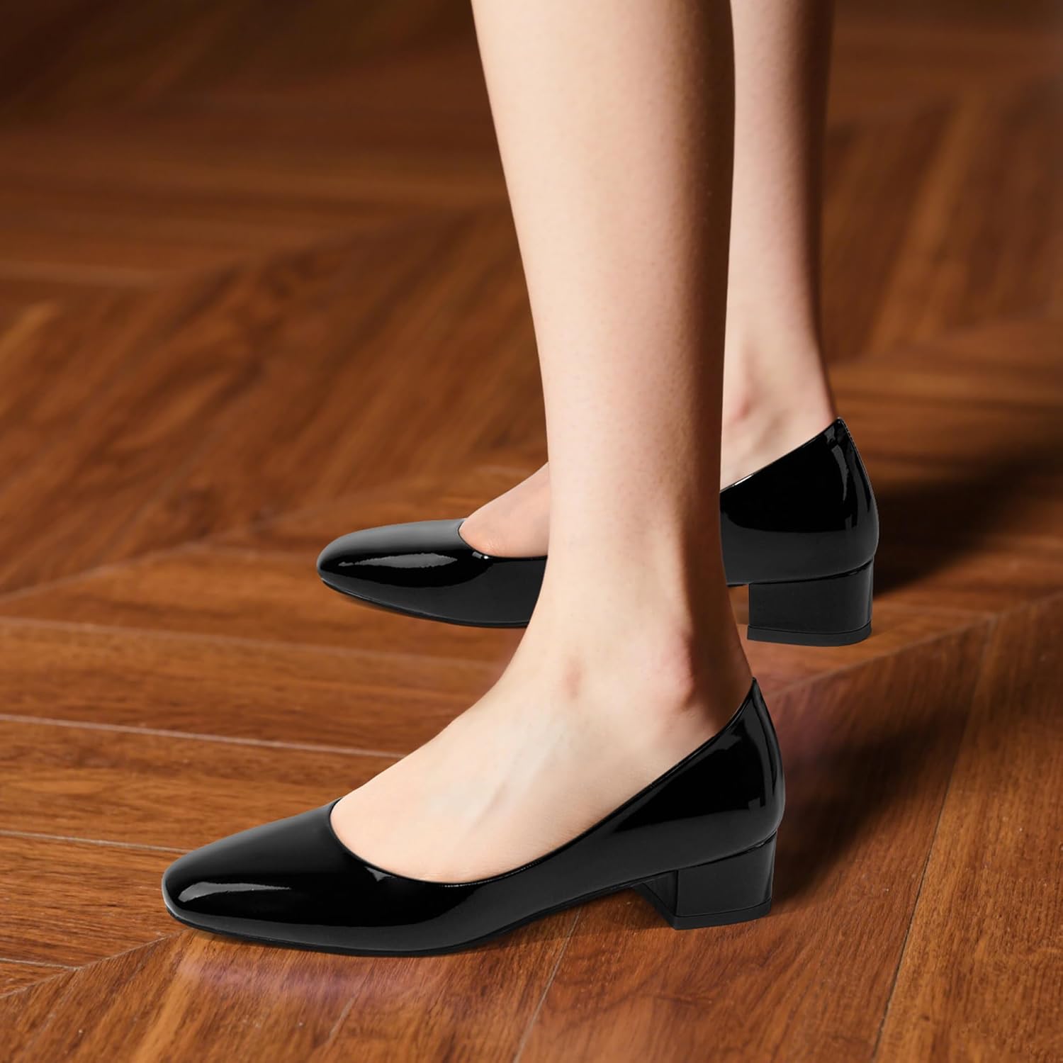 Women's Low Block Heel Pumps Slip On Square Close Toe Chunky Heels Comfortable Office Work Business Casual Professional Patent Dress Shoes 1.2 Inch - Image 5