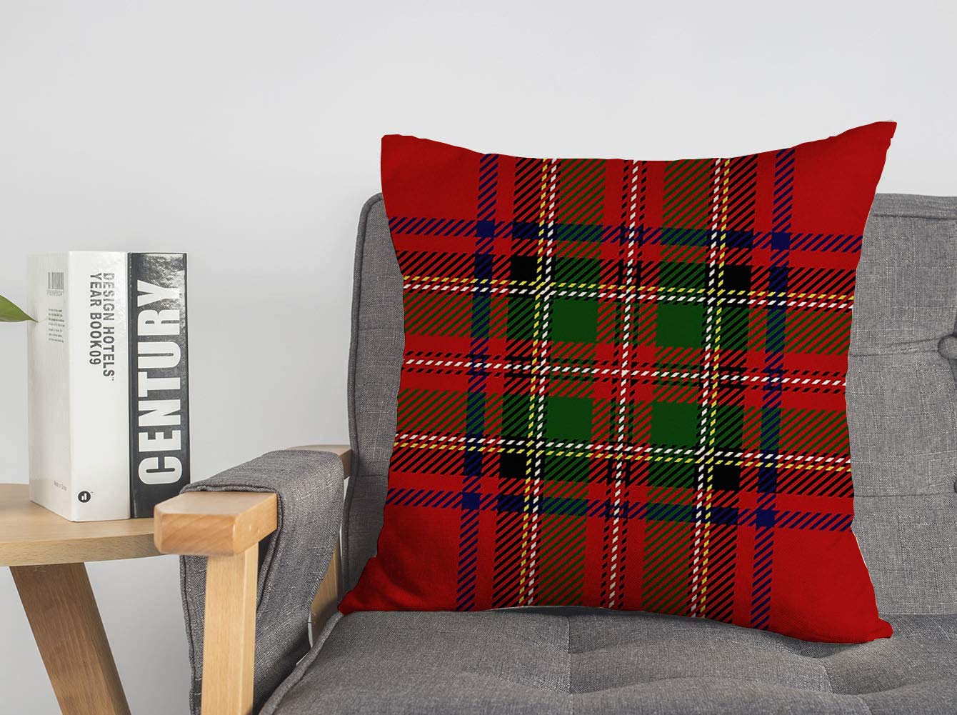 Pillowcase Cushion Case Clan Stuart Old Scottish Tartan Plaid Woven Detailed Design Stripped Red Quilted Flannel Textures Cozy Linen Square Decorative Throw Pillow Covers for Couch Bed 18x18 Inch