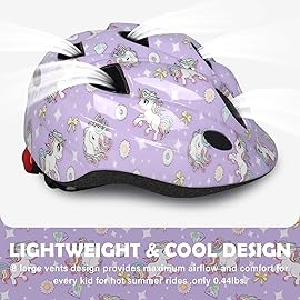 Atphfety Kids Toddler Bike Helmet, Adjustable Boys Girl Helmets from Baby to Children(Age 1-8), Multi Sports for Bicycle Skate Scooter with LED Light (Purple Unicorn, XS:47 cm - 52cm/18.5-20.5 inch)