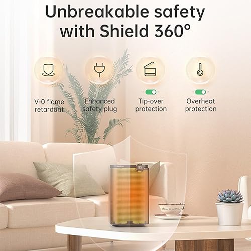 Miniatura 6 de MSSHIMEI Calentador de espacio para interiores, ventilador portátil de oscilación de 90, calentador eléctrico PTC de 1500 W con termostato,