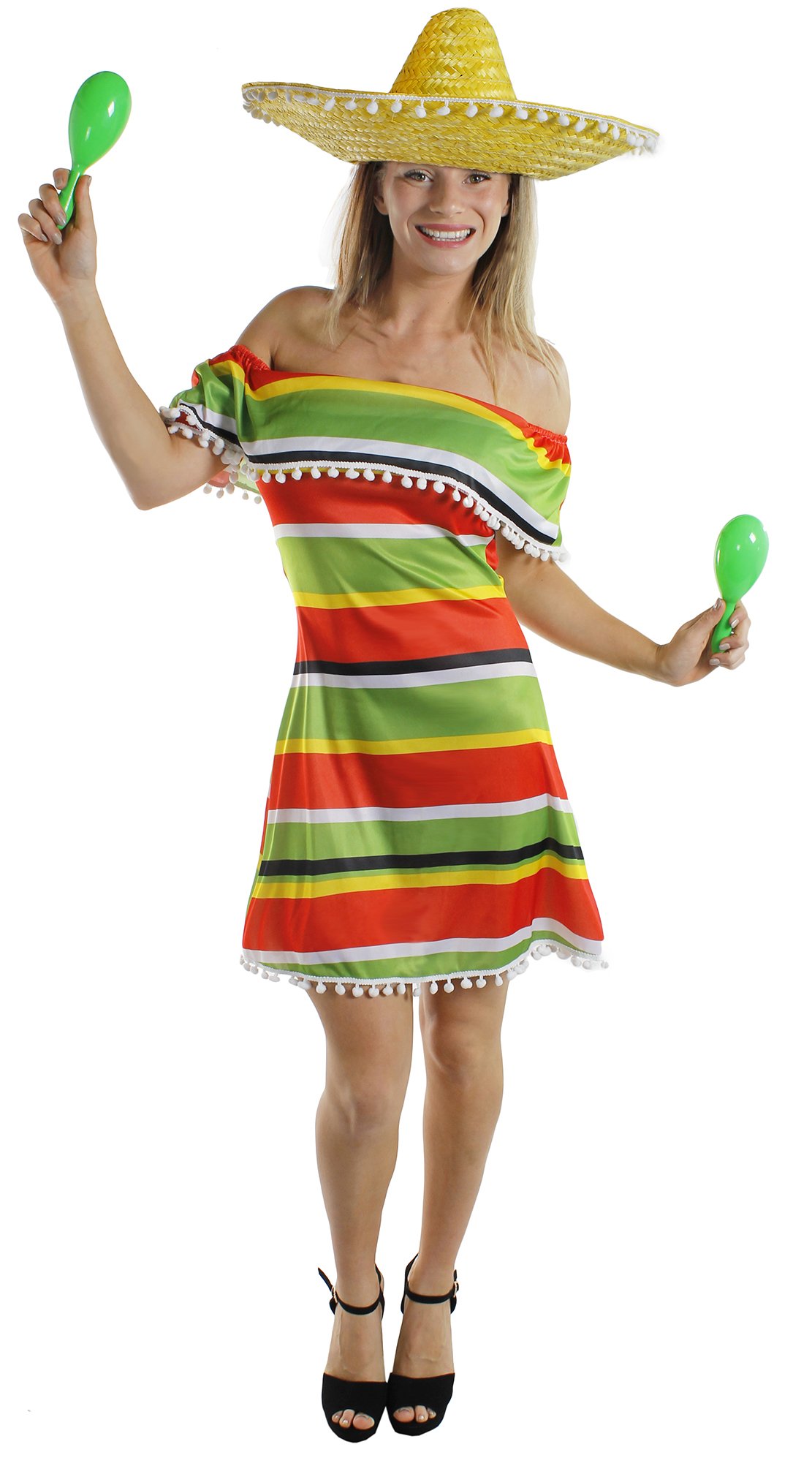 Mexikanisches Mädchen-Kostüm – Poncho-Kleid Mit Rosa Sombrero, Größe XL (12-14 Jahre)