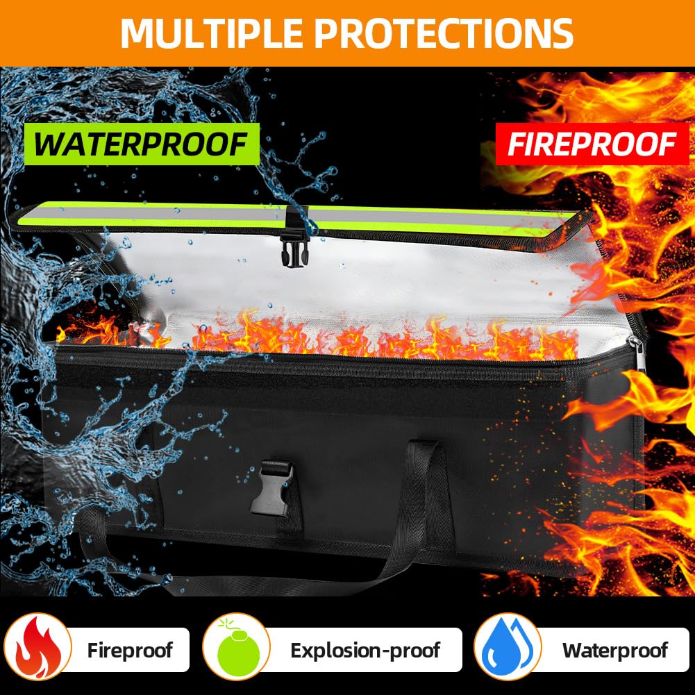E-Bike Bolsa para Batería, 1PC Bolsa Lipo a Prueba de Explosiones Ignífuga, Resistente al Agua, Resistente al Fuego Hasta 1200 °C, Gran Capacidad, Almacenamiento Plegable(49 x 15 x 15 cm)