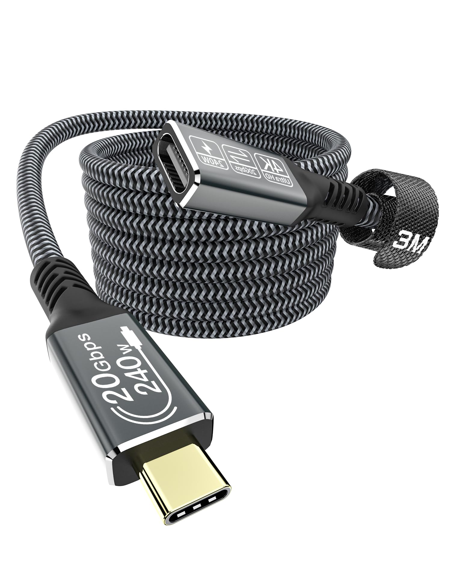 CAKOBLE cavo prolunga usb c 3 metri,USB 3.2 Gen2 240W 4K@60Hz Cavo Type C Maschio a Femmina 20Gbps Cavo Prolunga Tipo C Compatibile per iPhone 16/15 Pro Max, MacBook Pro/Air XPS 15 Galaxy S24 S23