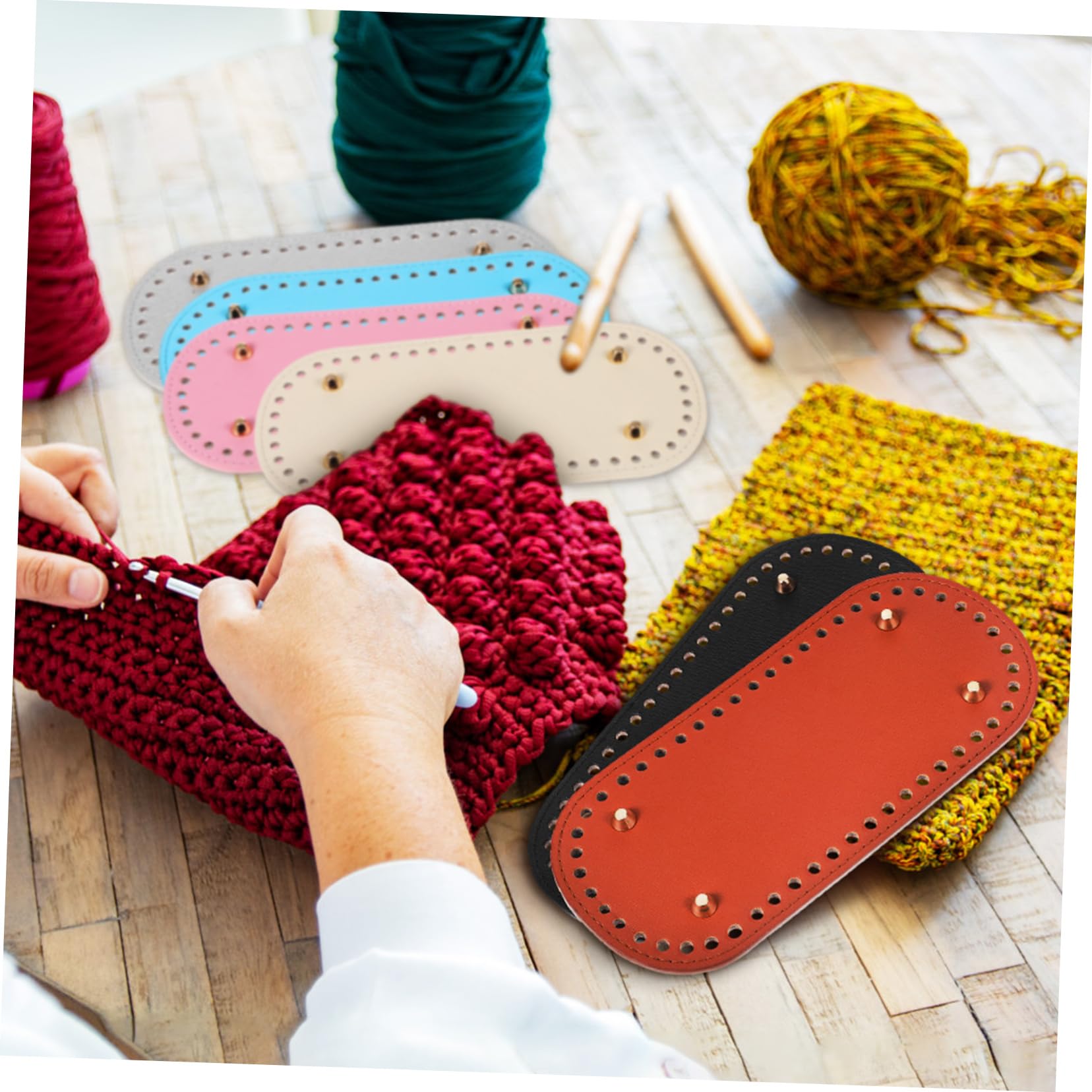 Ovale Taschenboden mit Löchern und Vier Nageldesign 8 Stück aus Pu Leder Selbstgemacht Handtaschenformer für Frauen Handtasche und Häkeltaschen Zubehör